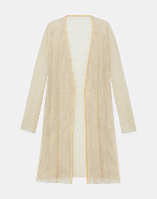 Silk Pleated Stripe Ribbed Cardigan