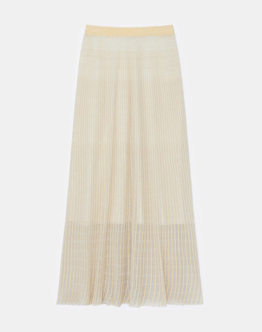Silk Pleated Stripe Ribbed Maxi Skirt