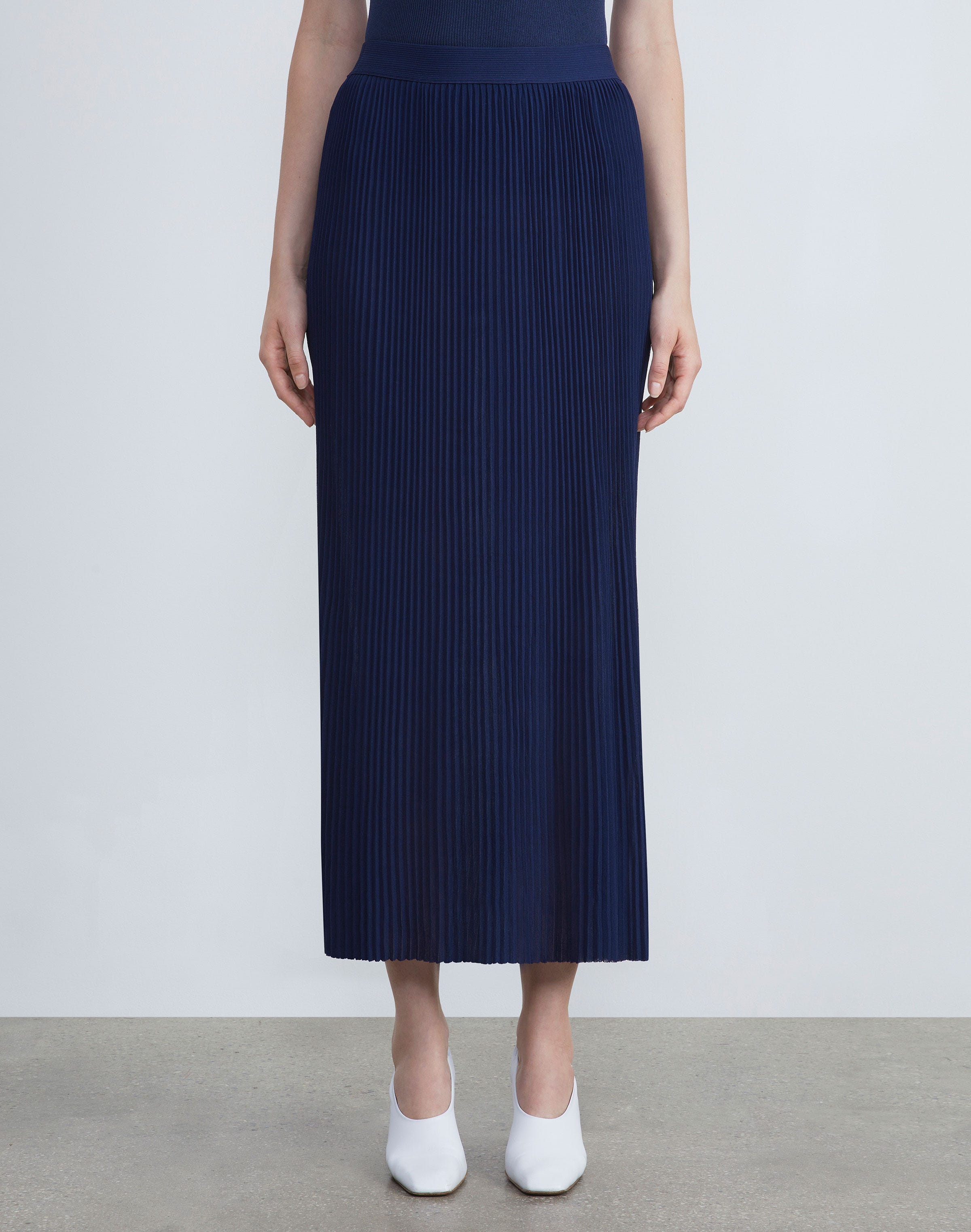 Silk Crepe Knit Pleated Skirt