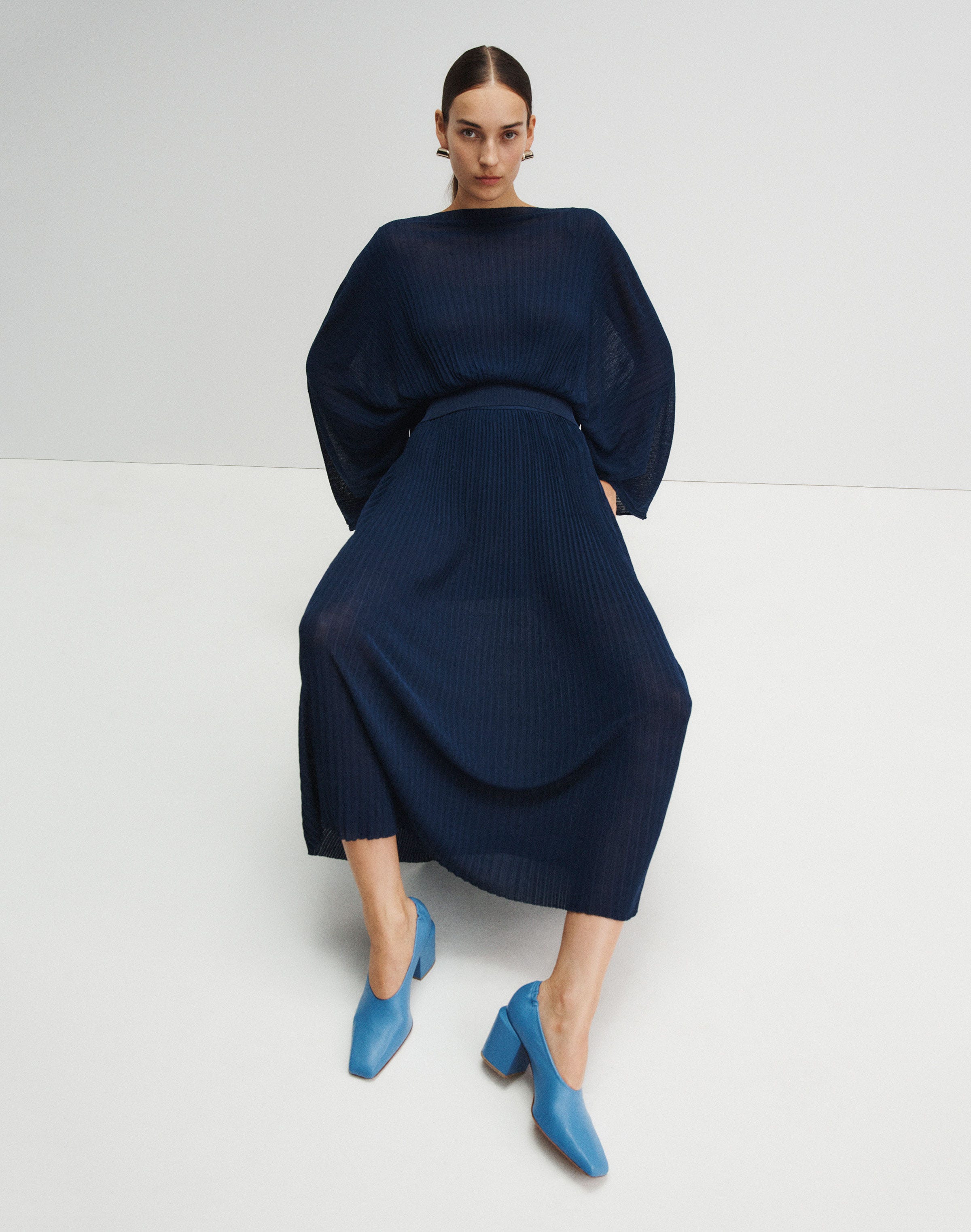 Silk Crepe Knit Pleated Skirt