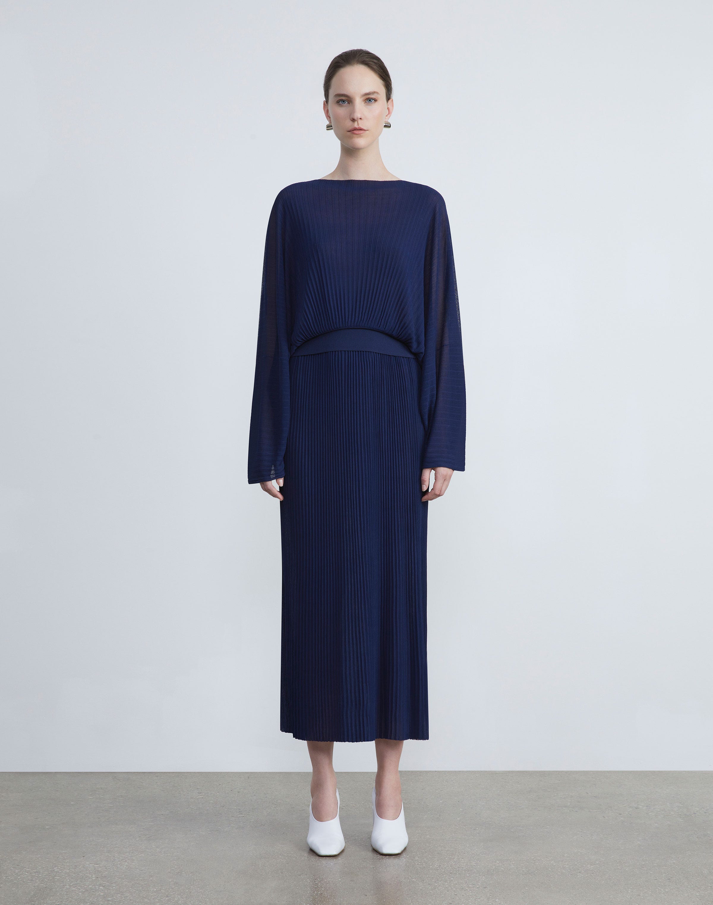 Silk Crepe Knit Pleated Skirt