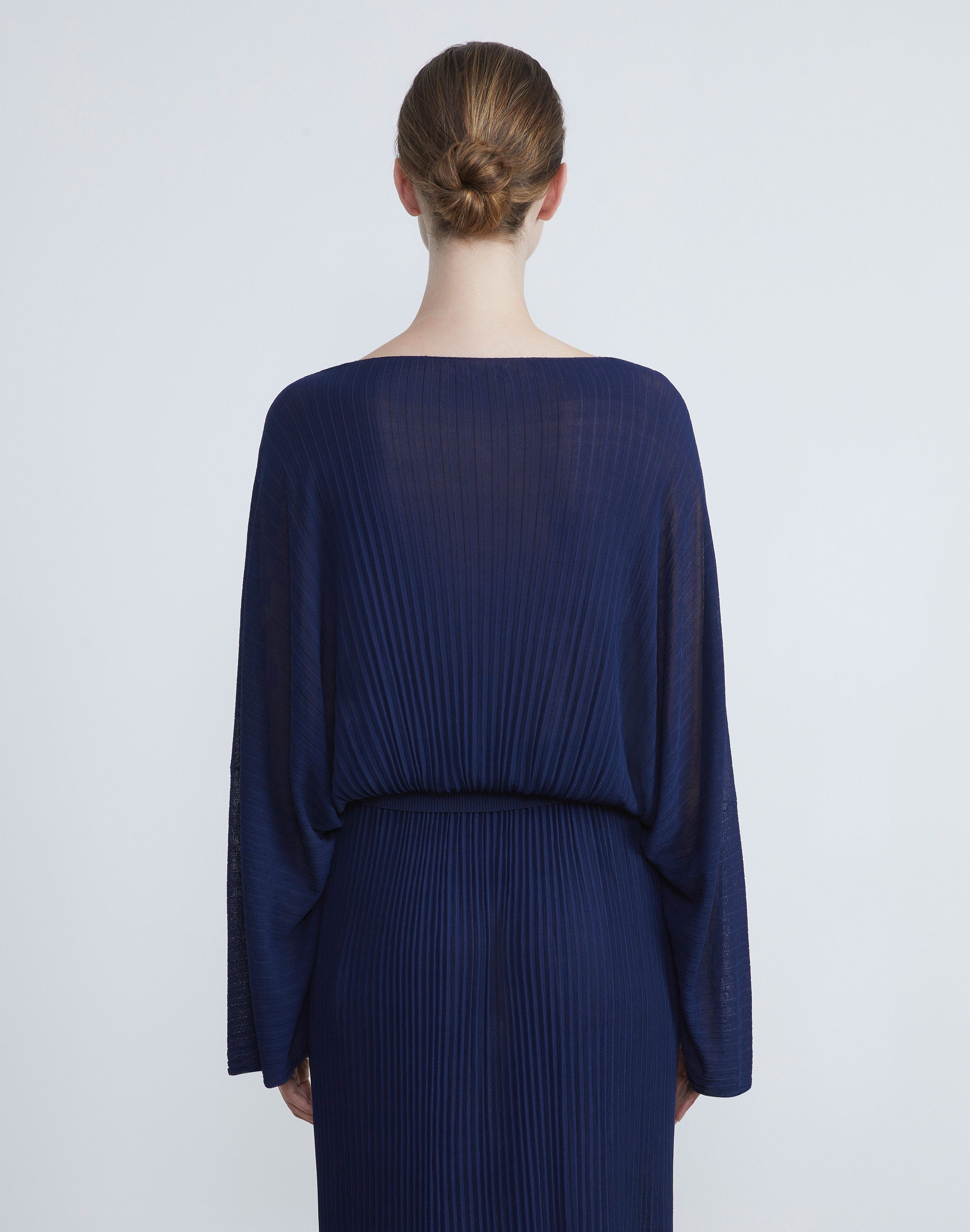 Silk Crepe Knit Pleated Blouson Sweater