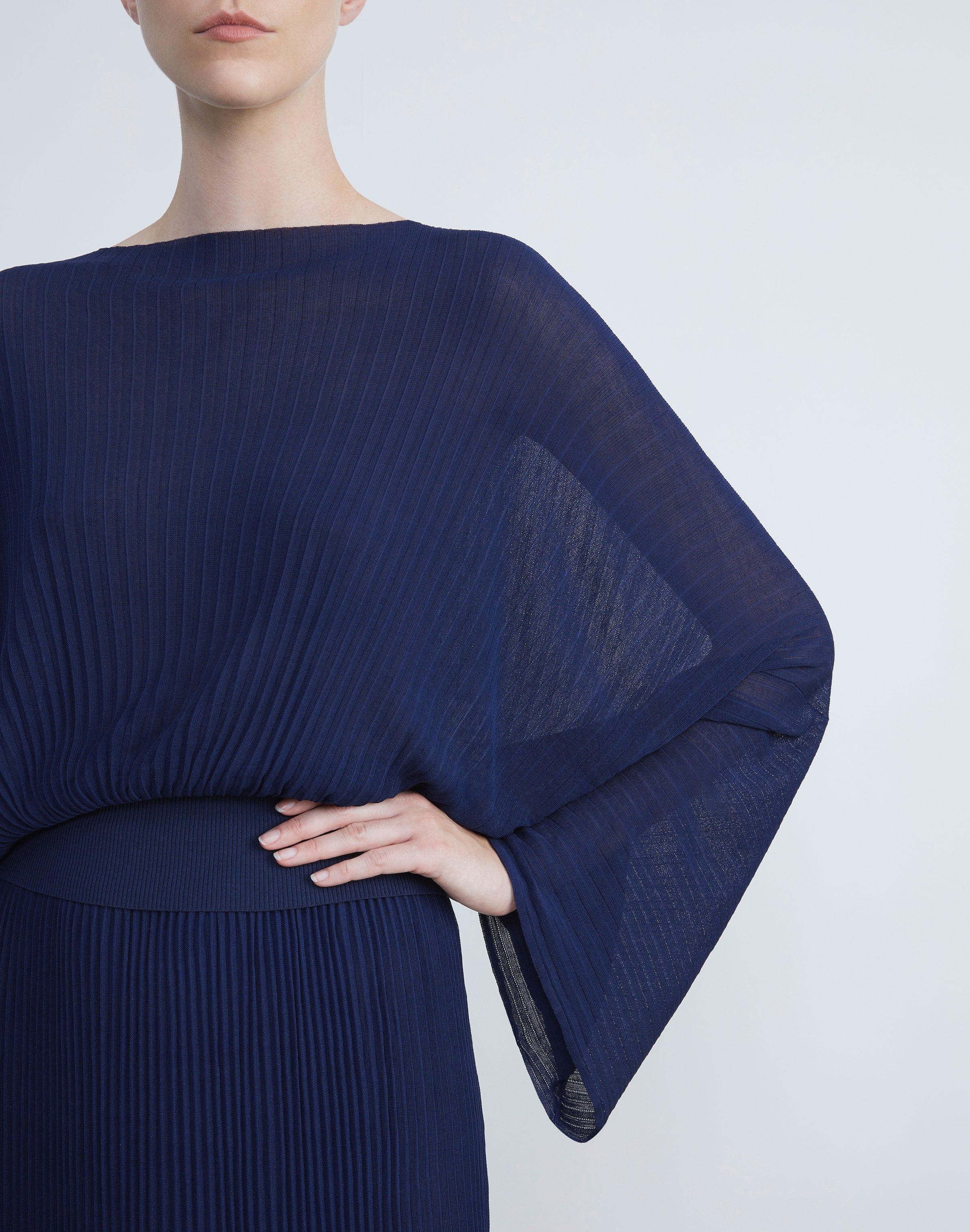 Silk Crepe Knit Pleated Blouson Sweater