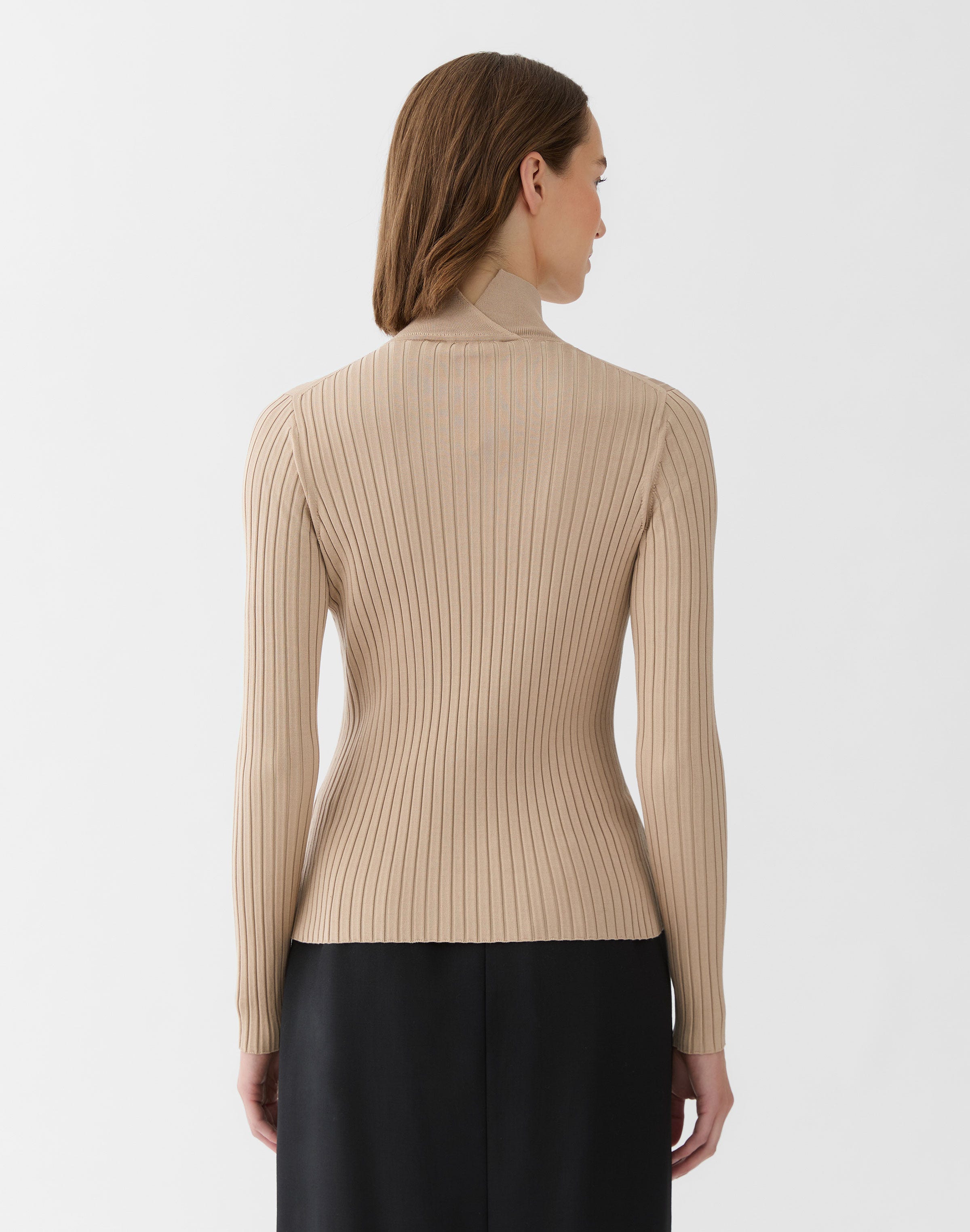 Silk Ribbed Stand Collar Sweater