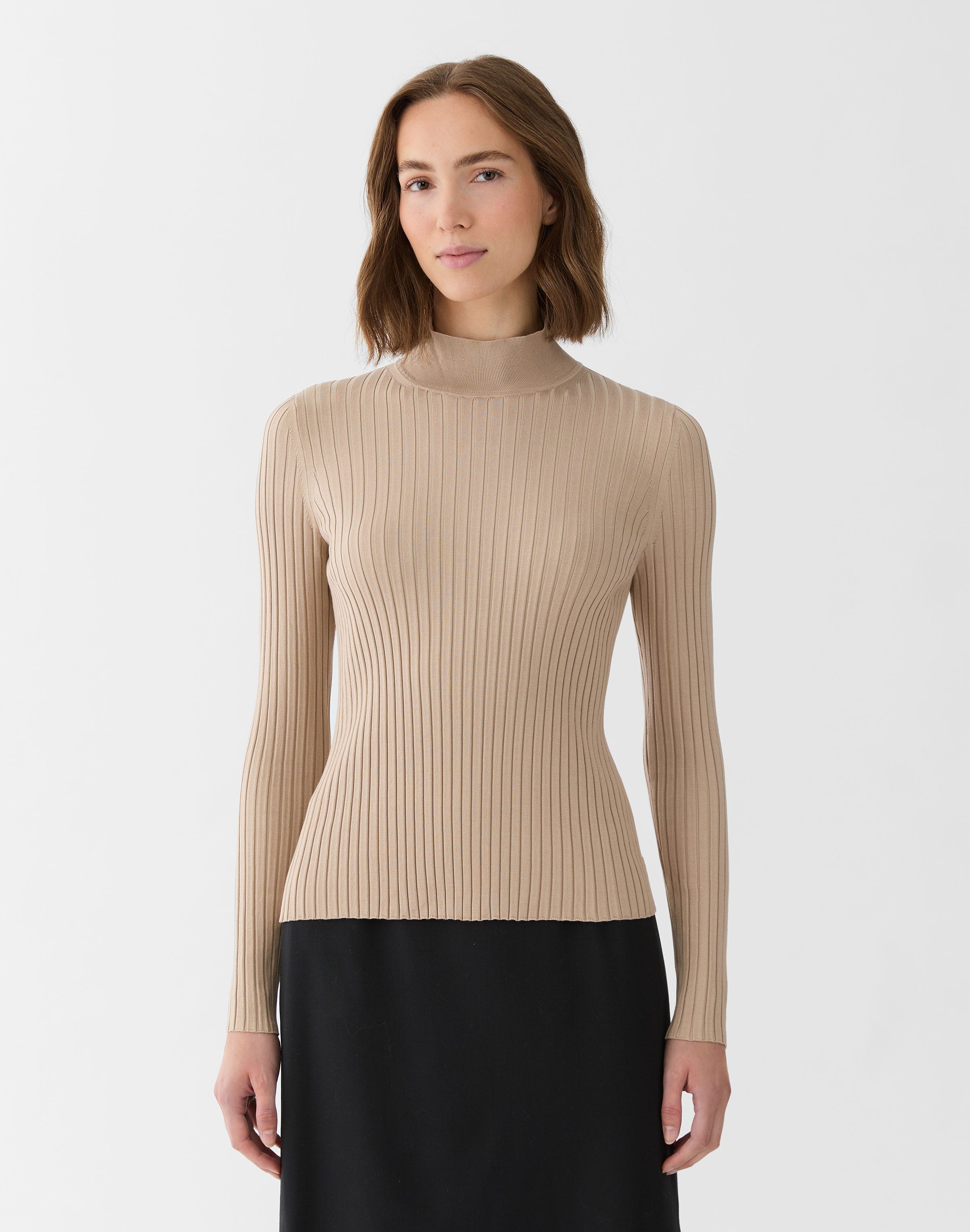 Silk Ribbed Stand Collar Sweater