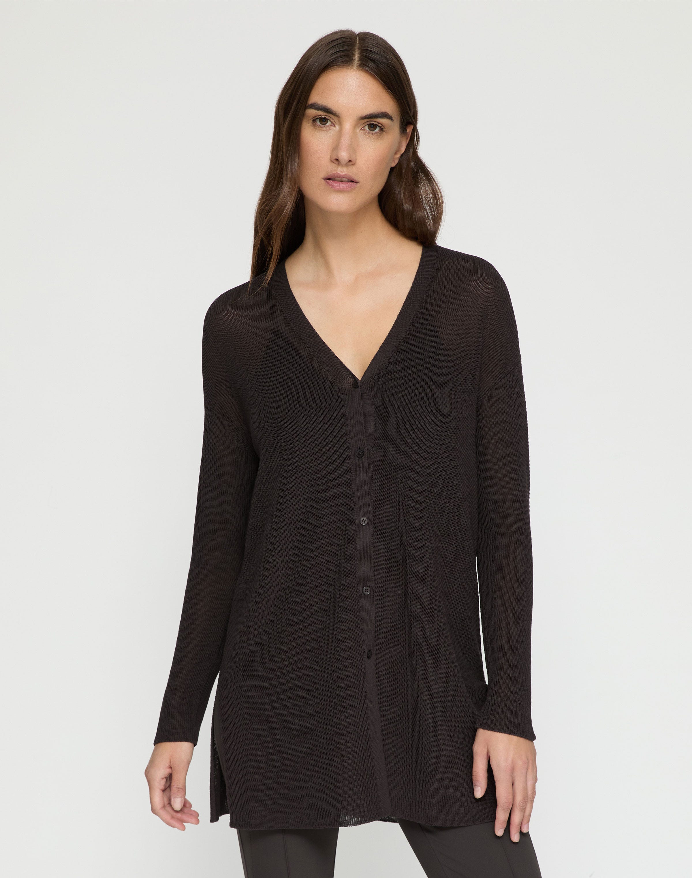 Mercerized Cotton Cord Yarn Ribbed Cardigan