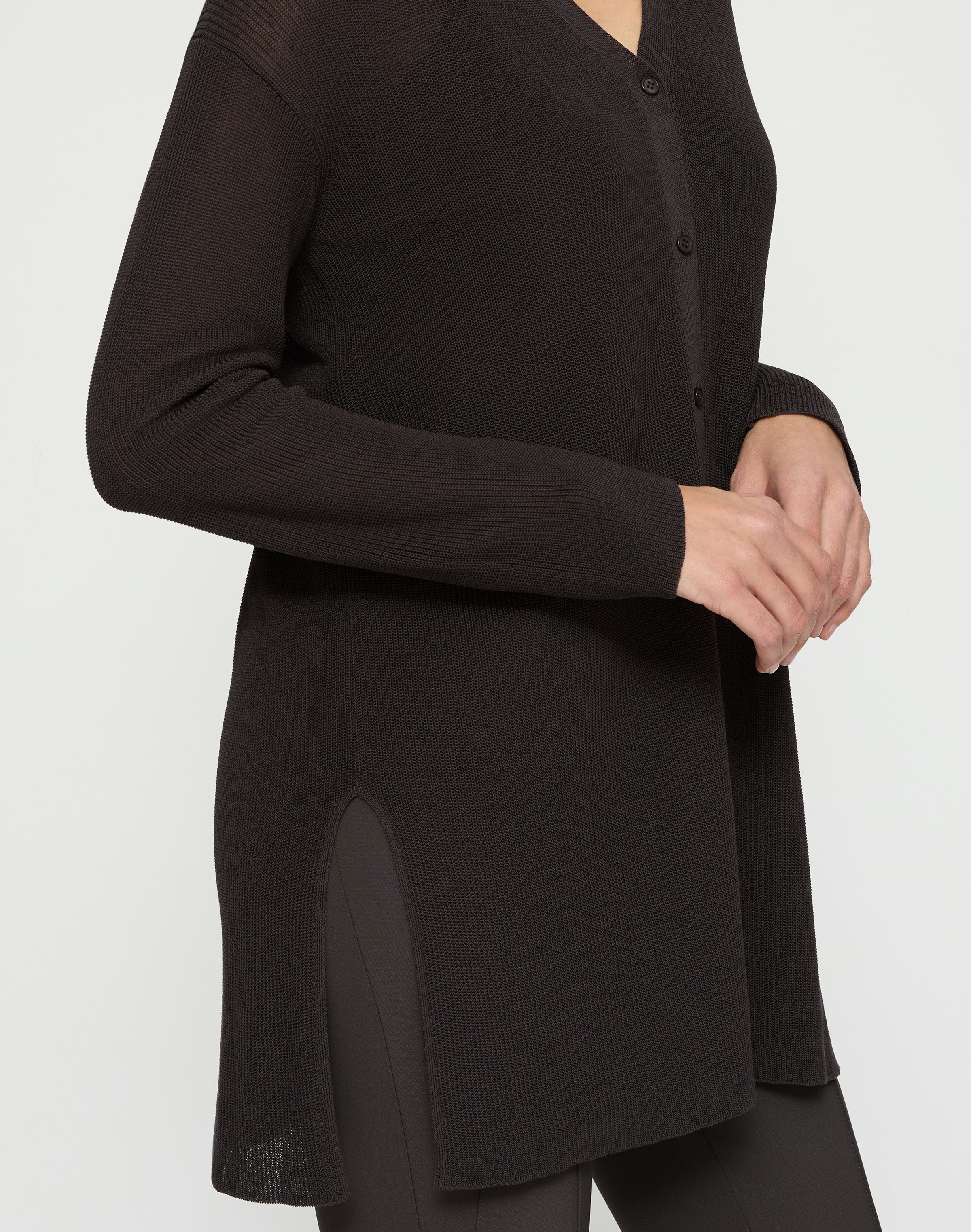 Mercerized Cotton Cord Yarn Ribbed Cardigan