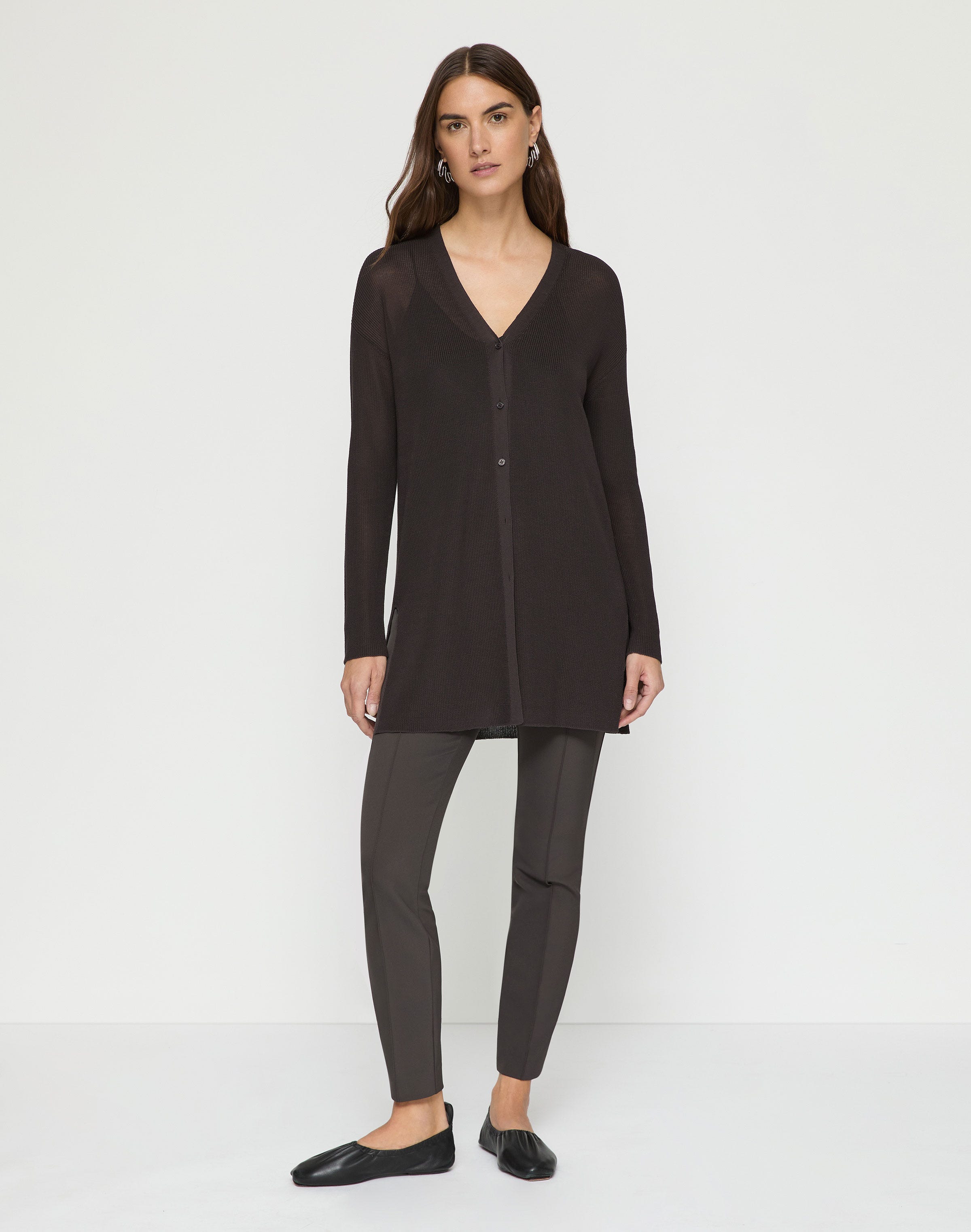 Mercerized Cotton Cord Yarn Ribbed Cardigan