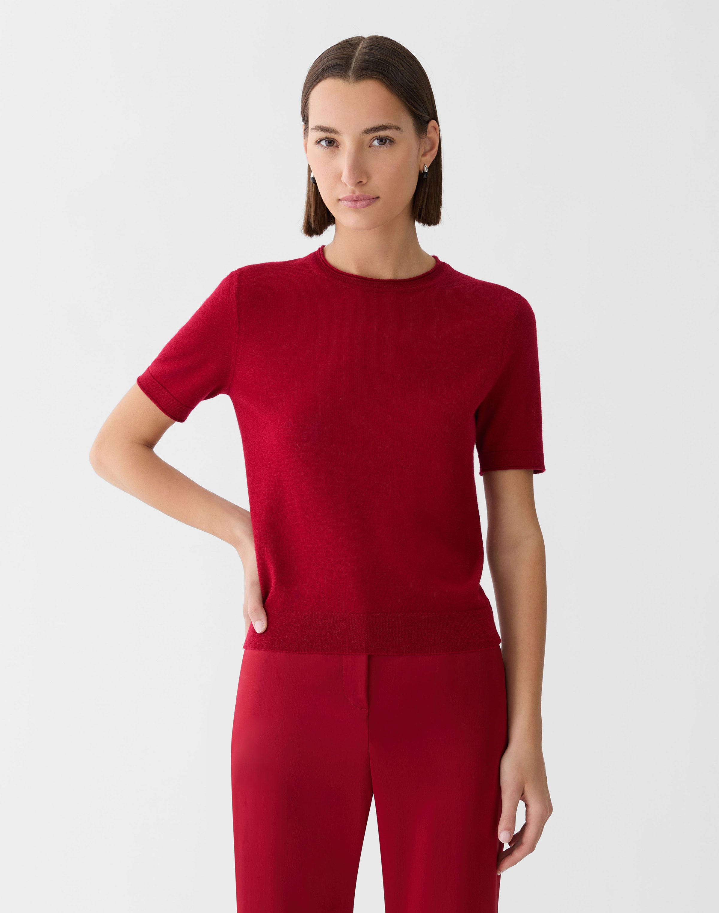 Fine Gauge Cashmere Crewneck Short Sleeve Sweater