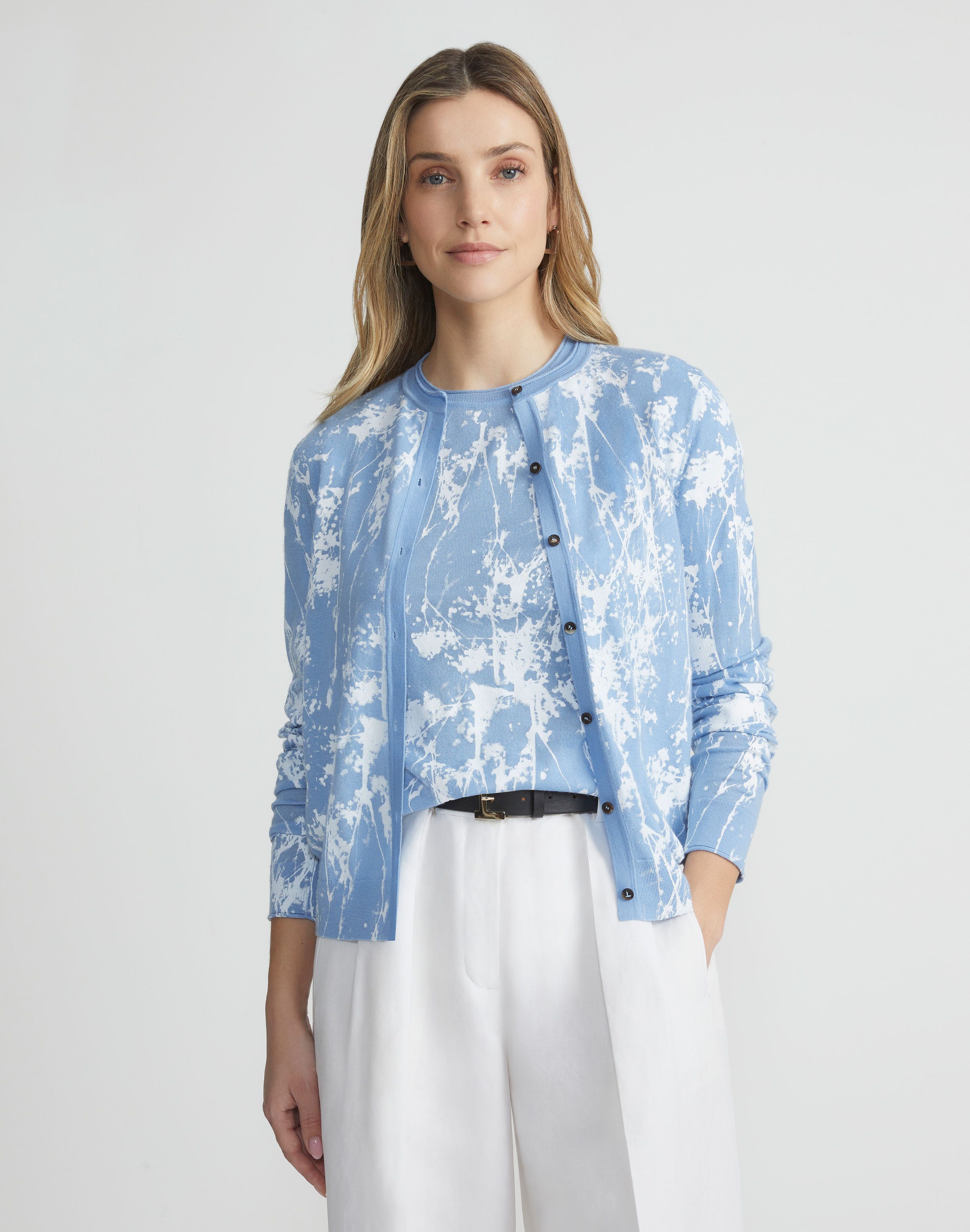 Shadow Print Fine Gauge Cashmere Cardigan