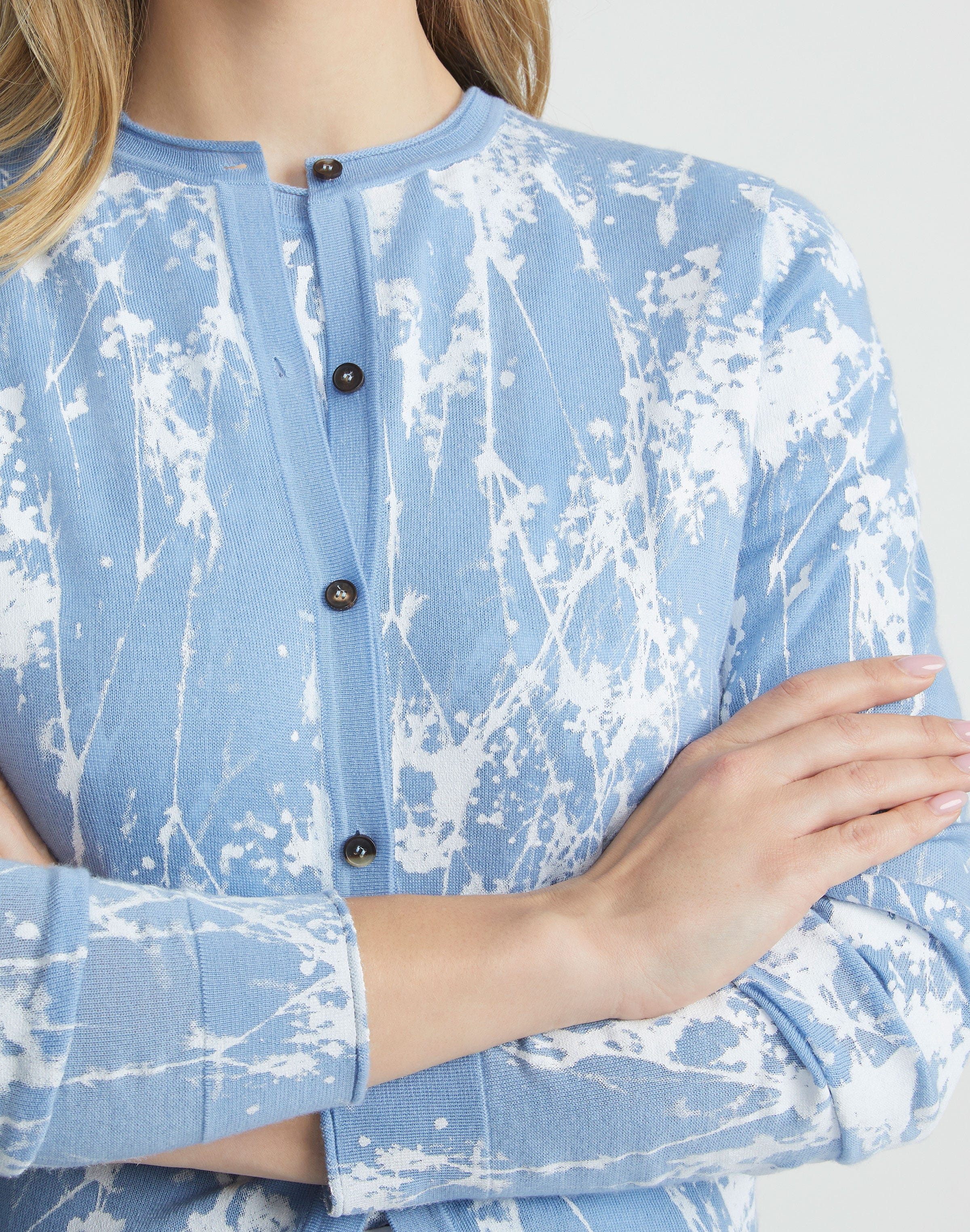 Shadow Print Fine Gauge Cashmere Cardigan
