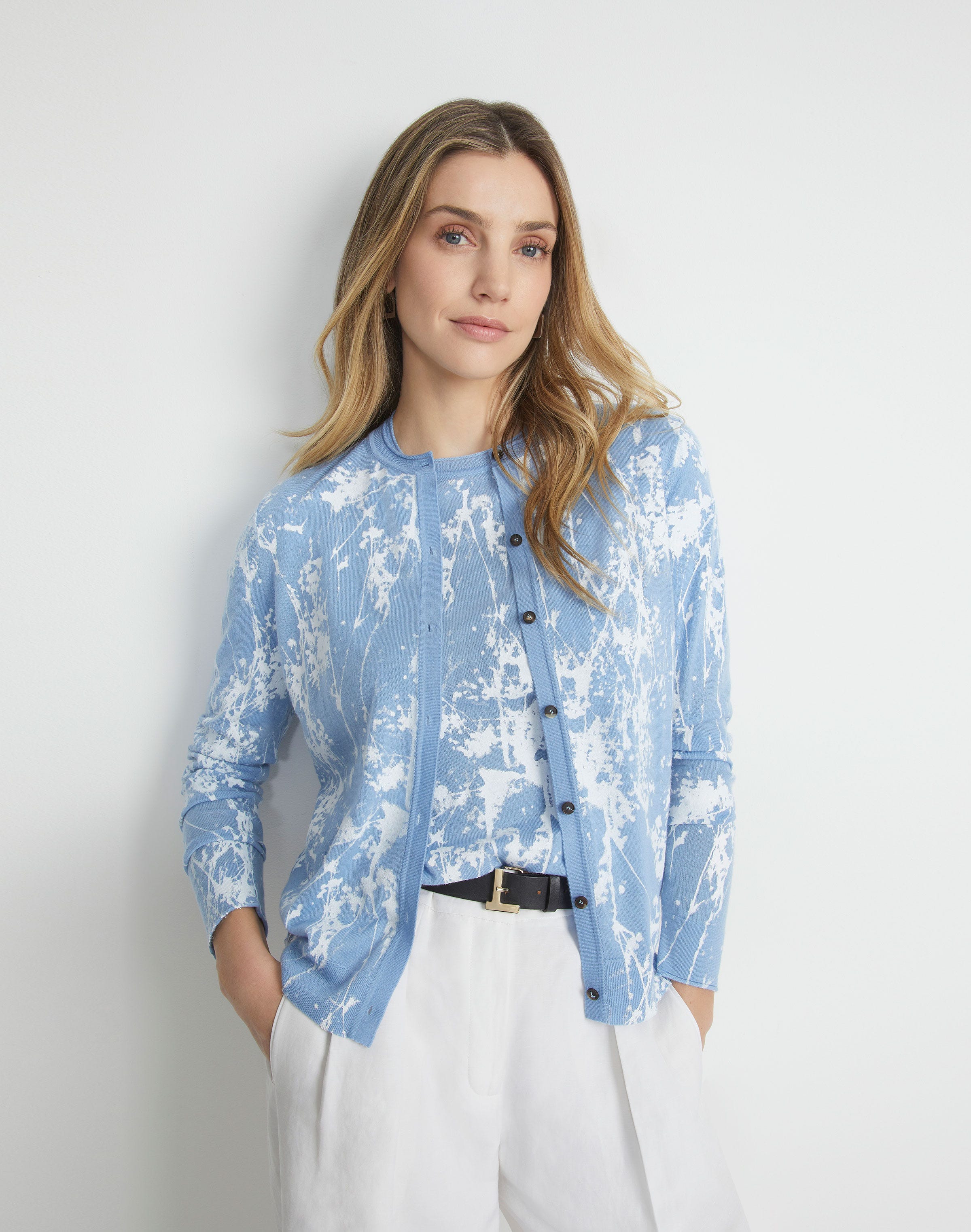 Shadow Print Fine Gauge Cashmere Cardigan