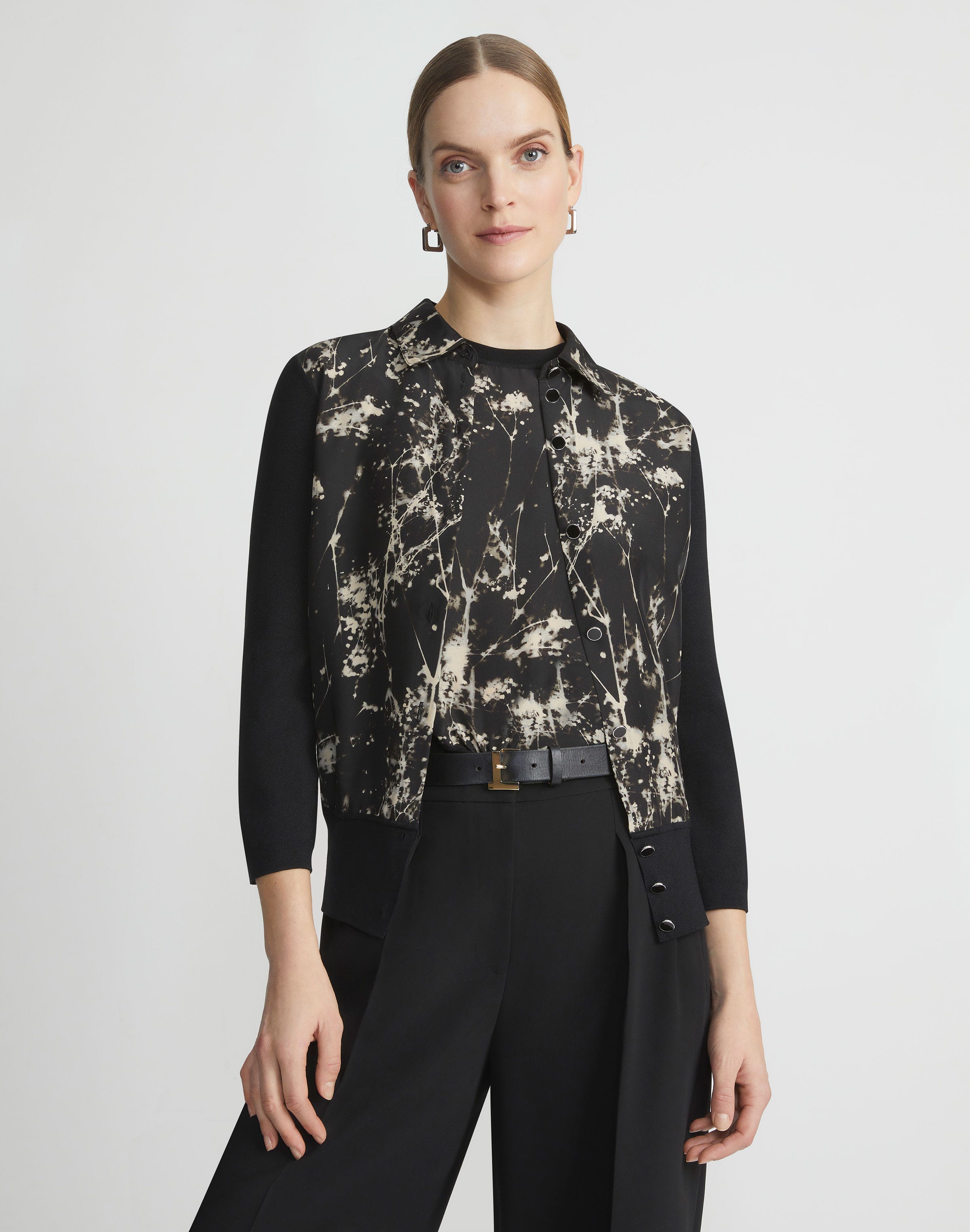 Splattered Glaze Print Silk & Finespun Voile Cardigan