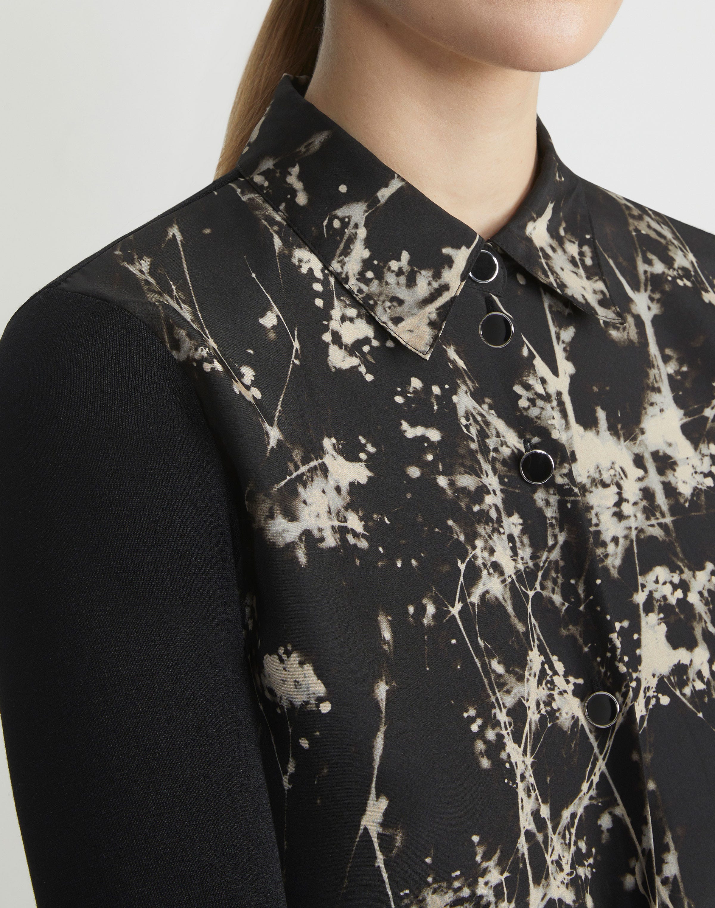 Splattered Glaze Print Silk & Finespun Voile Cardigan