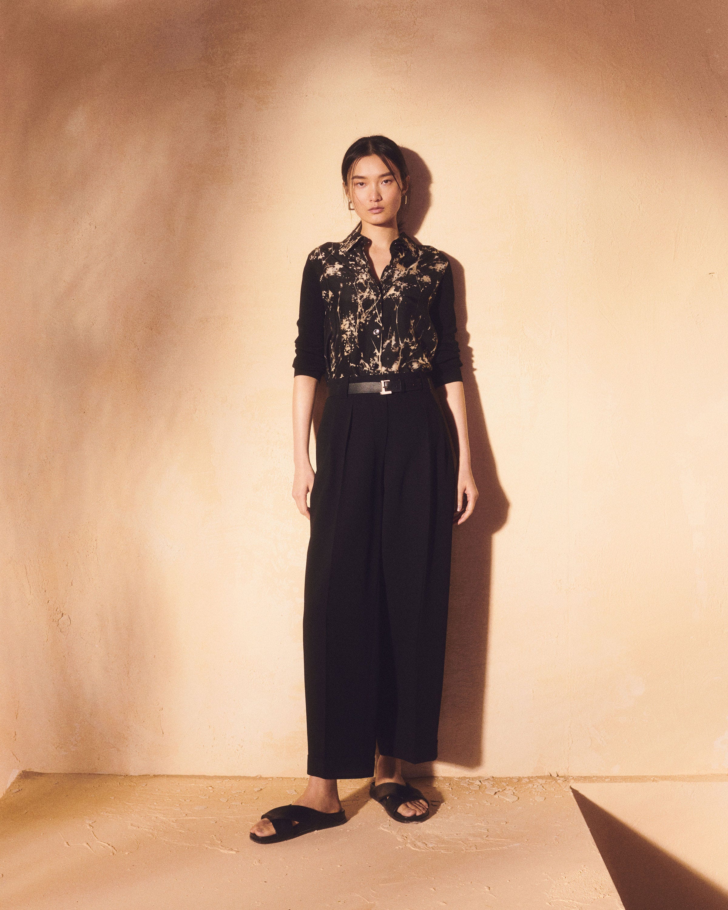 Splattered Glaze Print Silk & Finespun Voile Cardigan