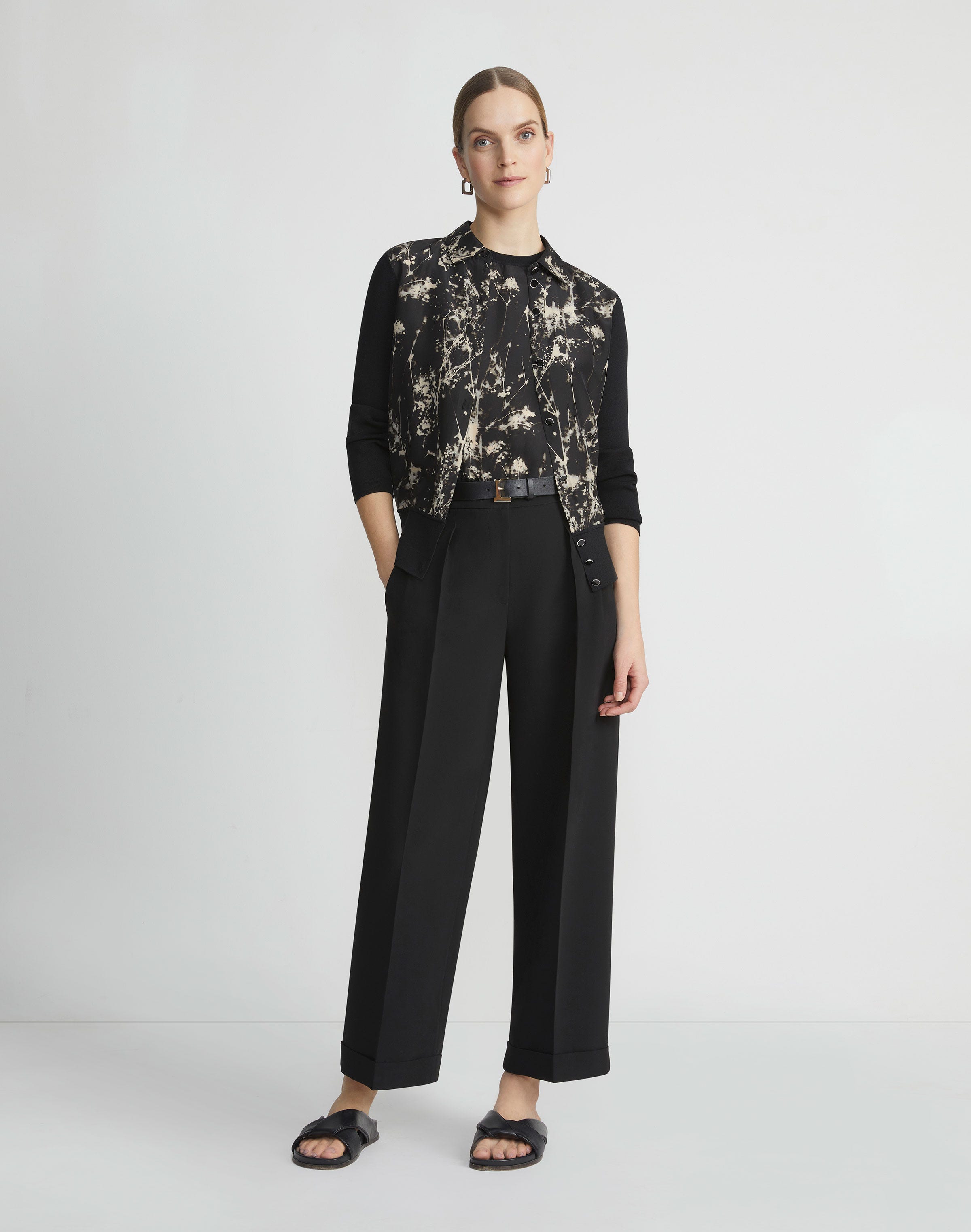 Splattered Glaze Print Silk & Finespun Voile Cardigan