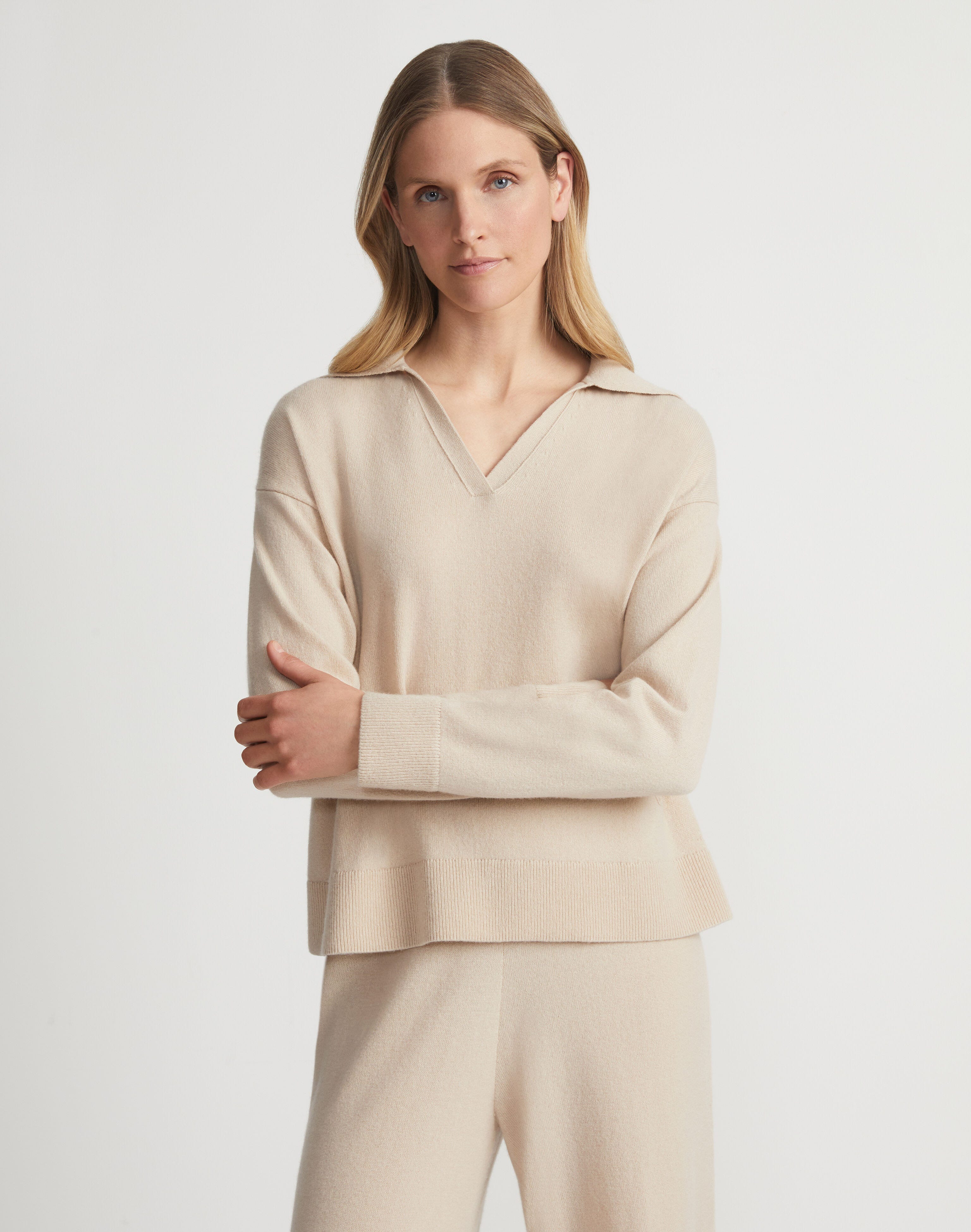Responsible Wool-Cashmere Split Collar Sweater