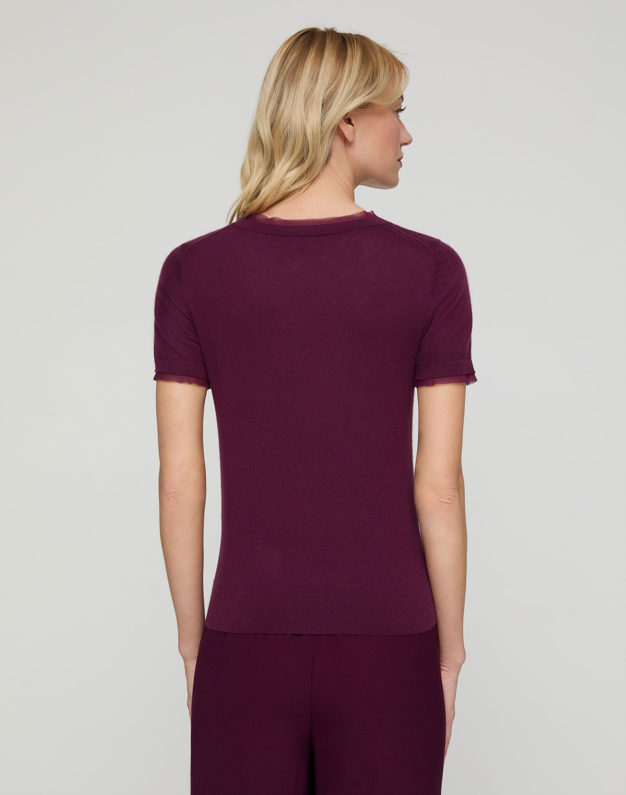 Fine Gauge Cashmere & Silk Chiffon Trim Sweater