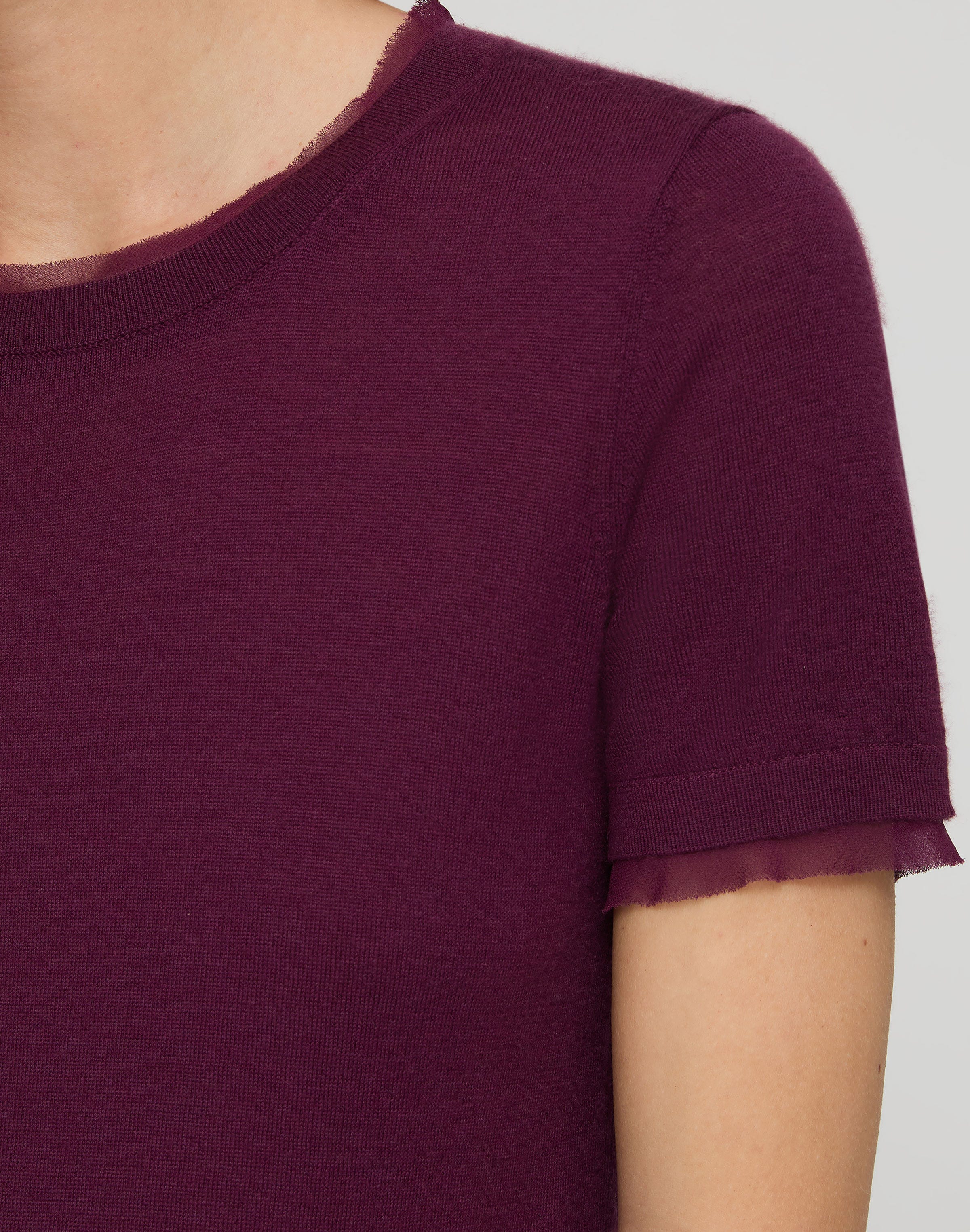 Fine Gauge Cashmere & Silk Chiffon Trim Sweater