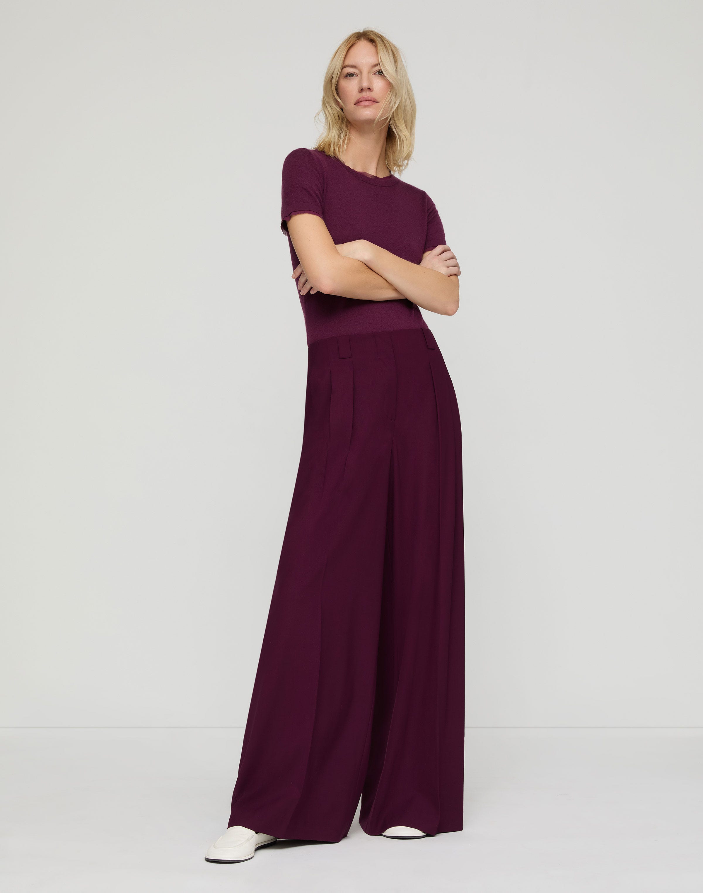 Fine Gauge Cashmere & Silk Chiffon Trim Sweater