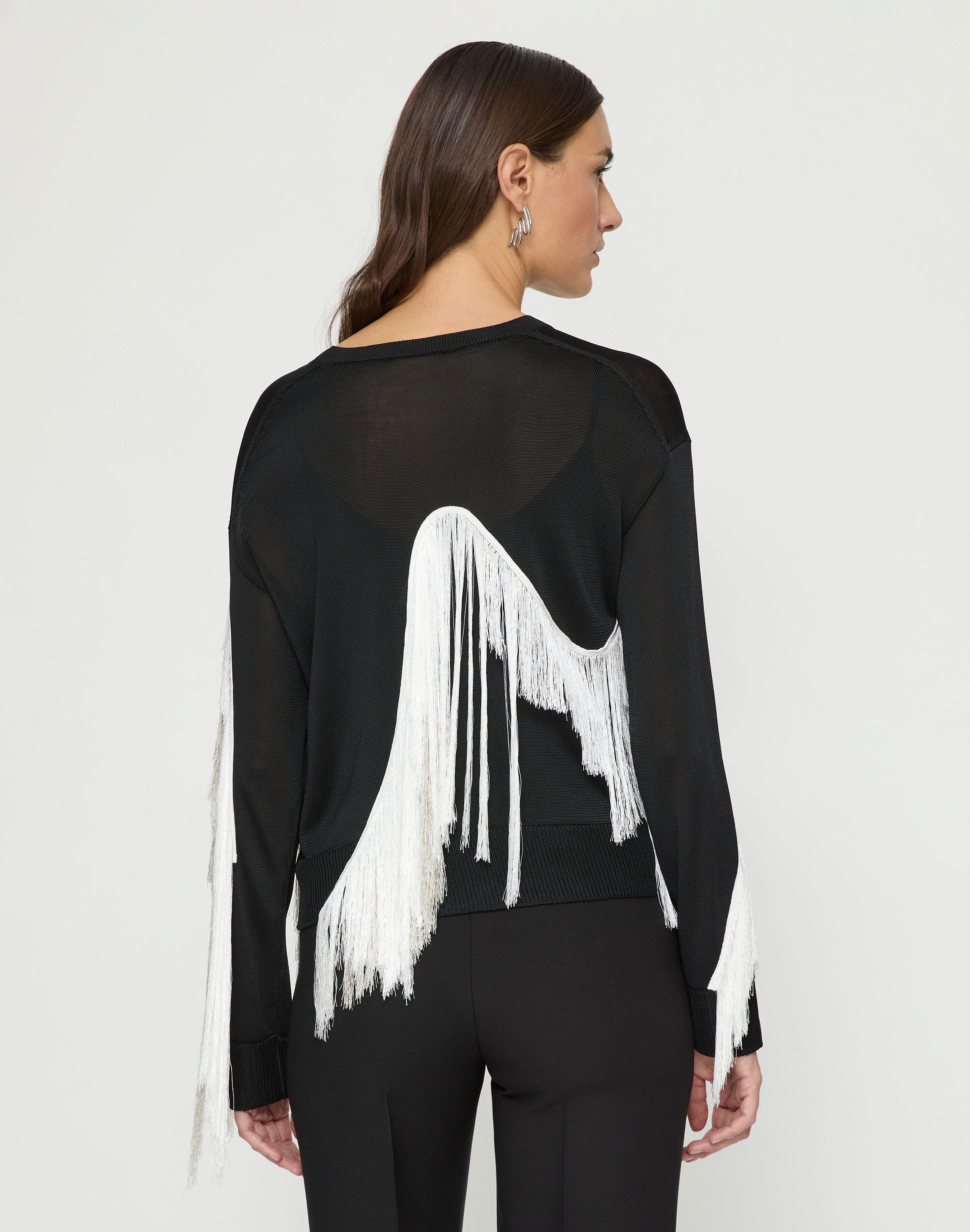 Embroidered Fringe Sweater