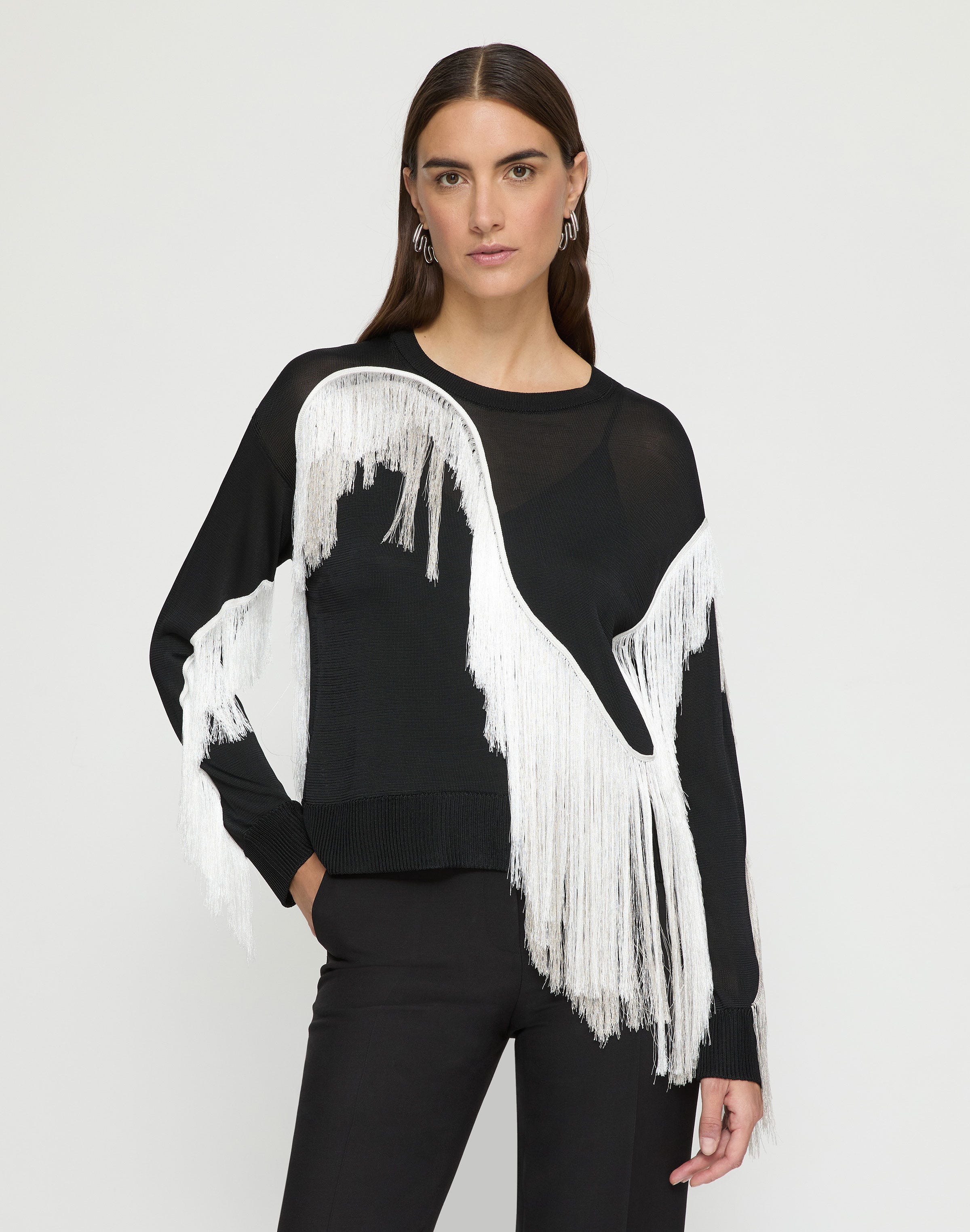 Embroidered Fringe Sweater