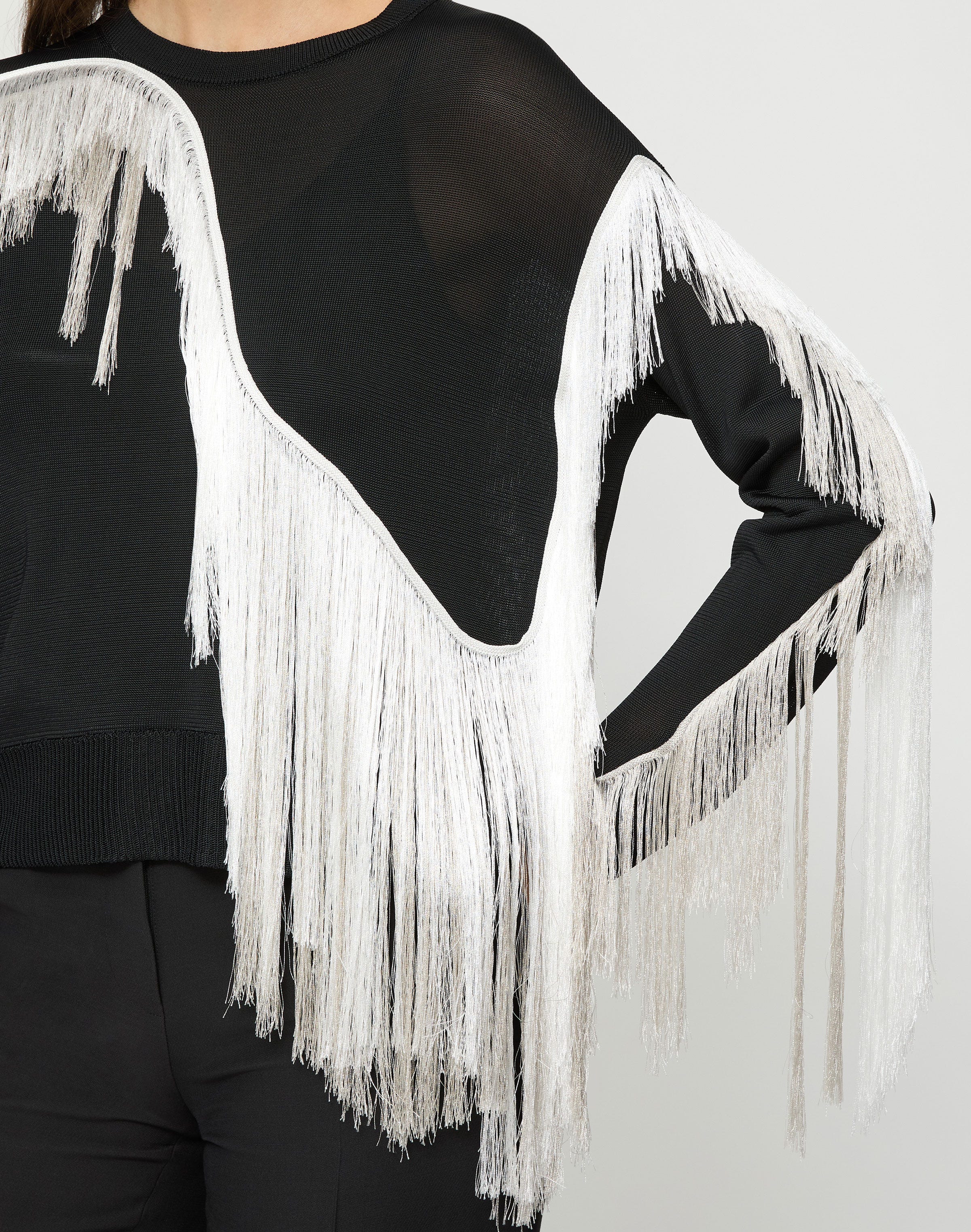 Embroidered Fringe Sweater