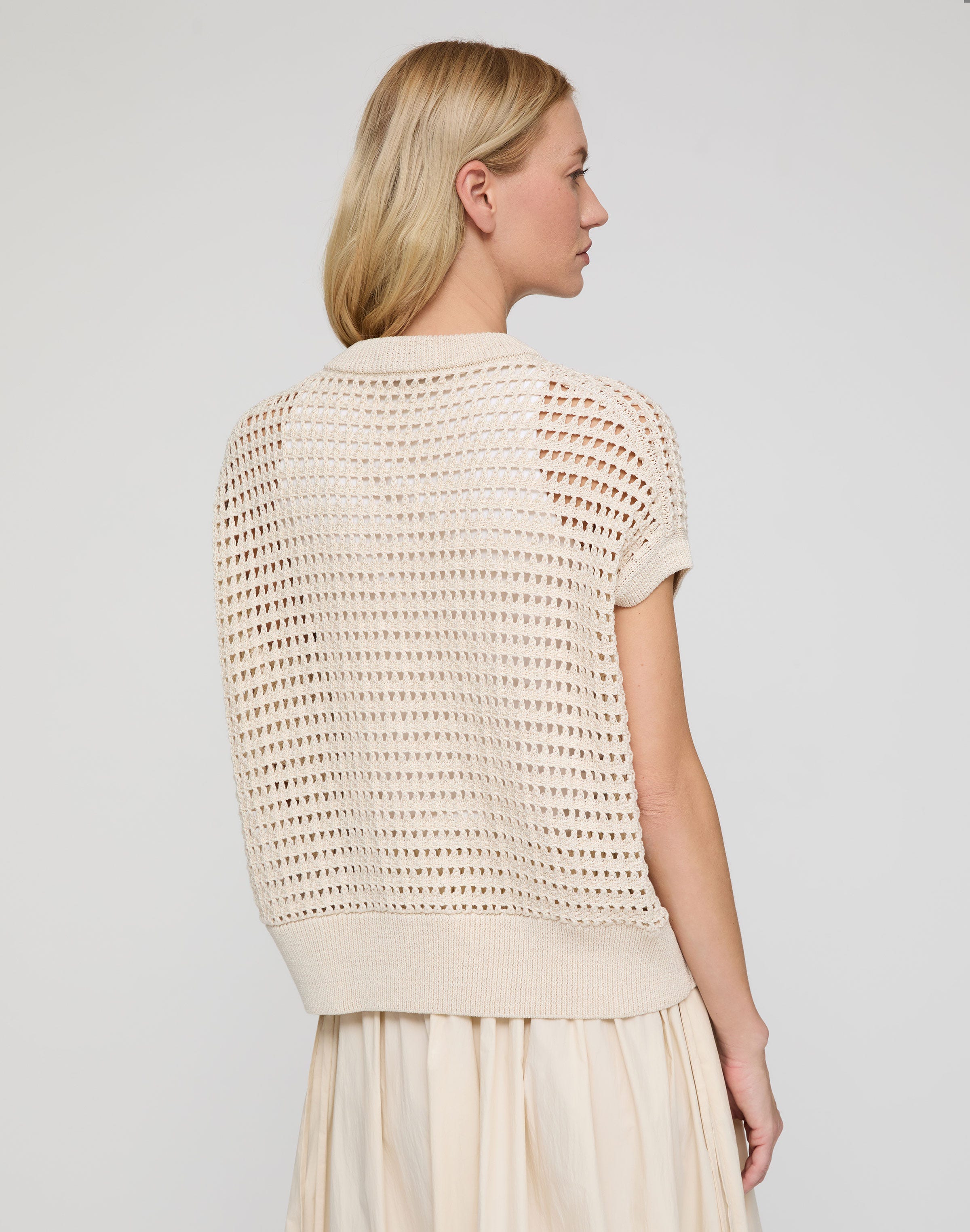 Cotton Open Knit Zip Front Vest