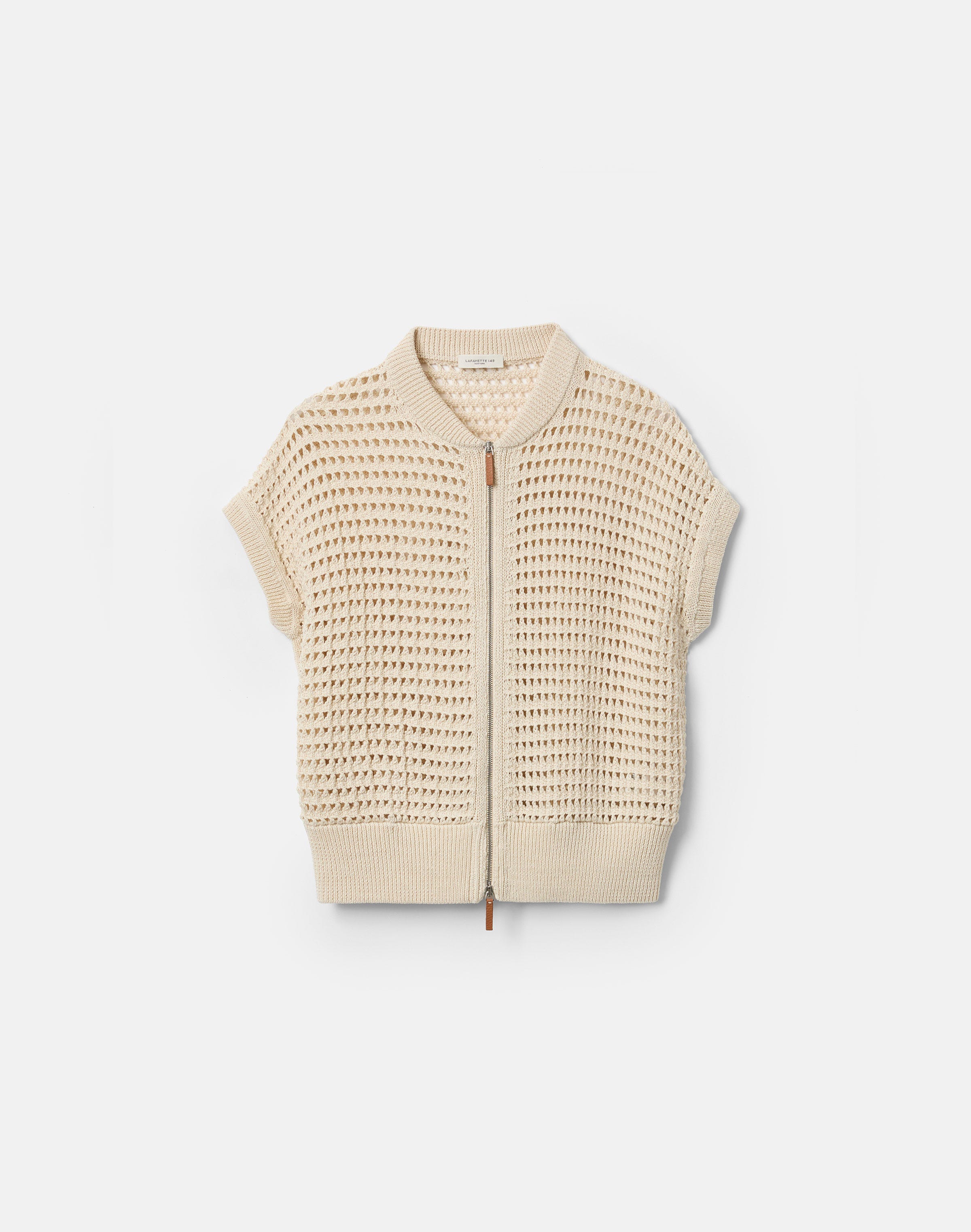 Cotton Open Knit Zip Front Vest