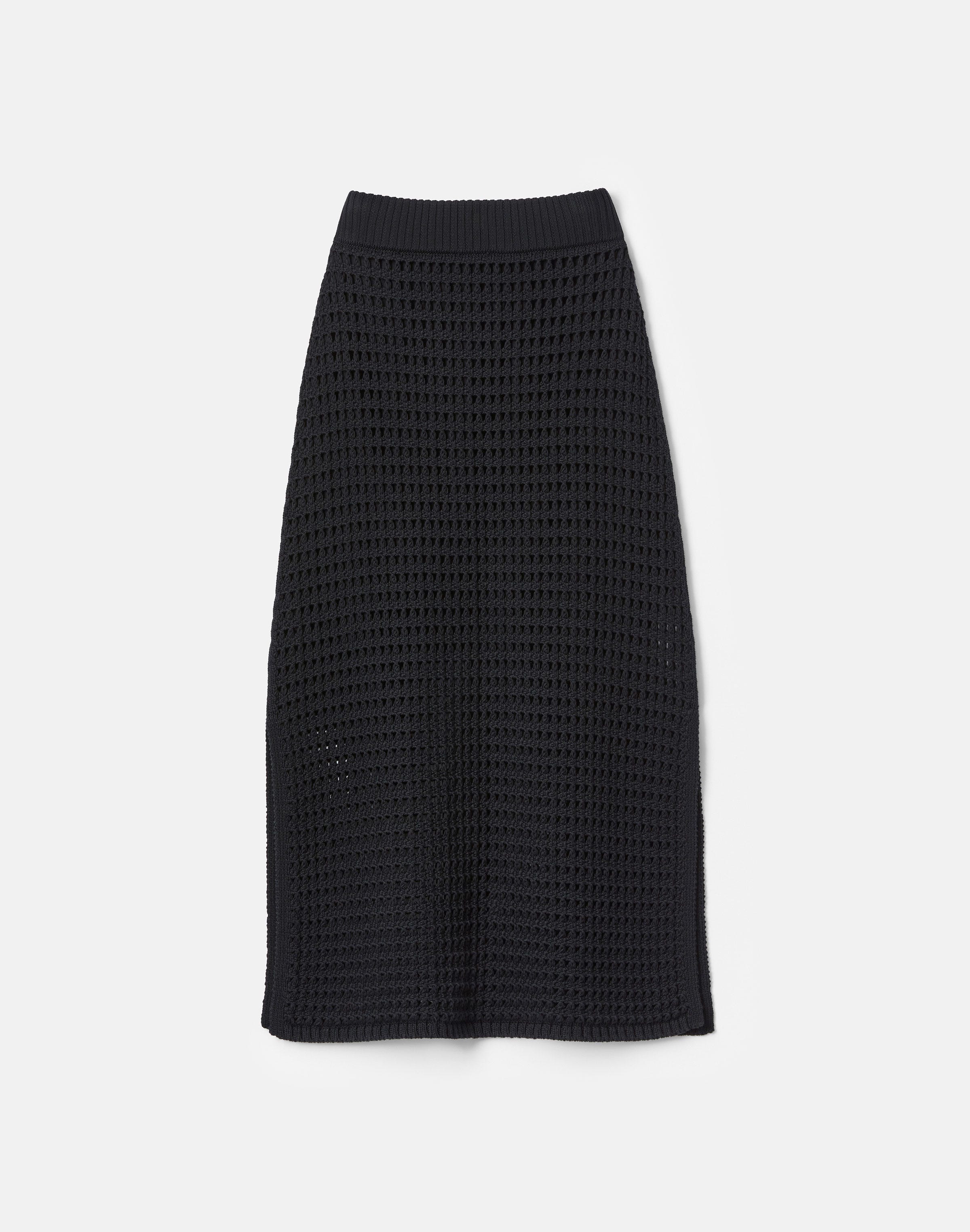 Cotton-Silk Open Knit Midi Skirt