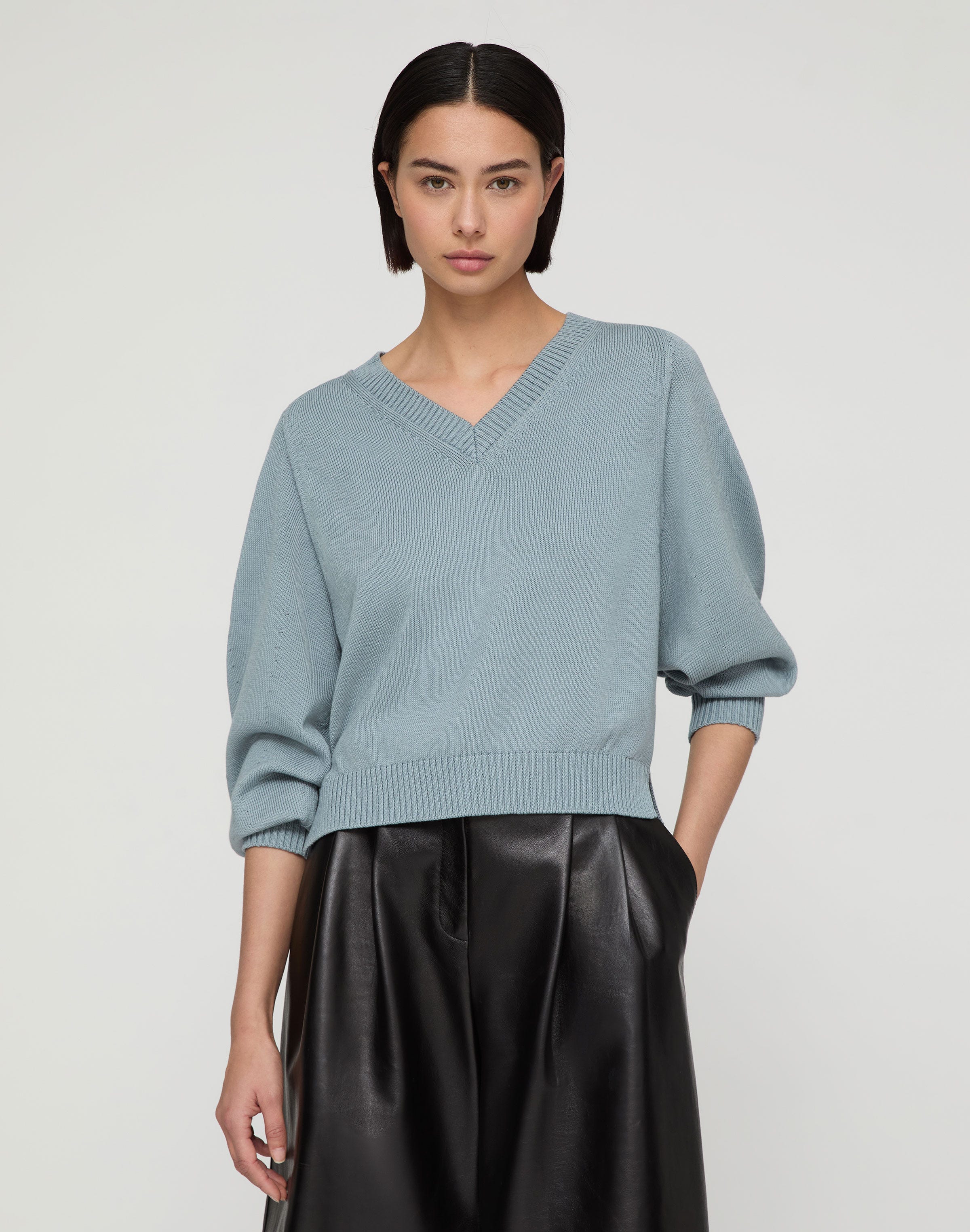 Cotton-Silk V-Neck Sweater
