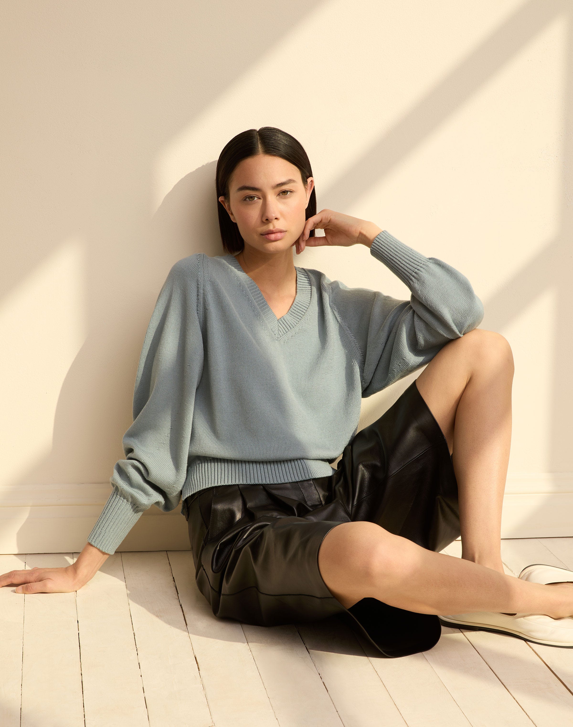 Cotton-Silk V-Neck Sweater
