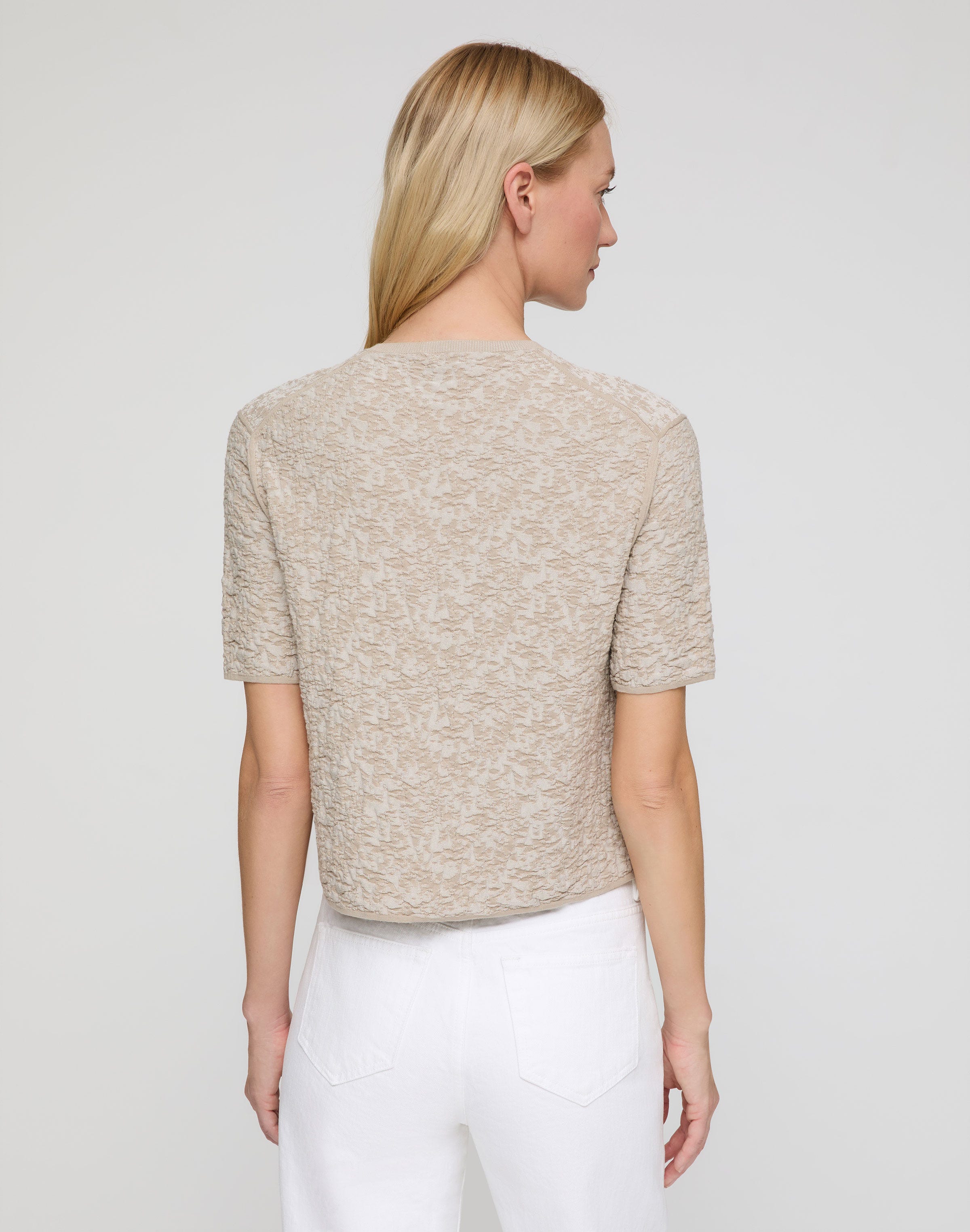 Cotton-Finespun Voile Jacquard Knit T-Shirt 