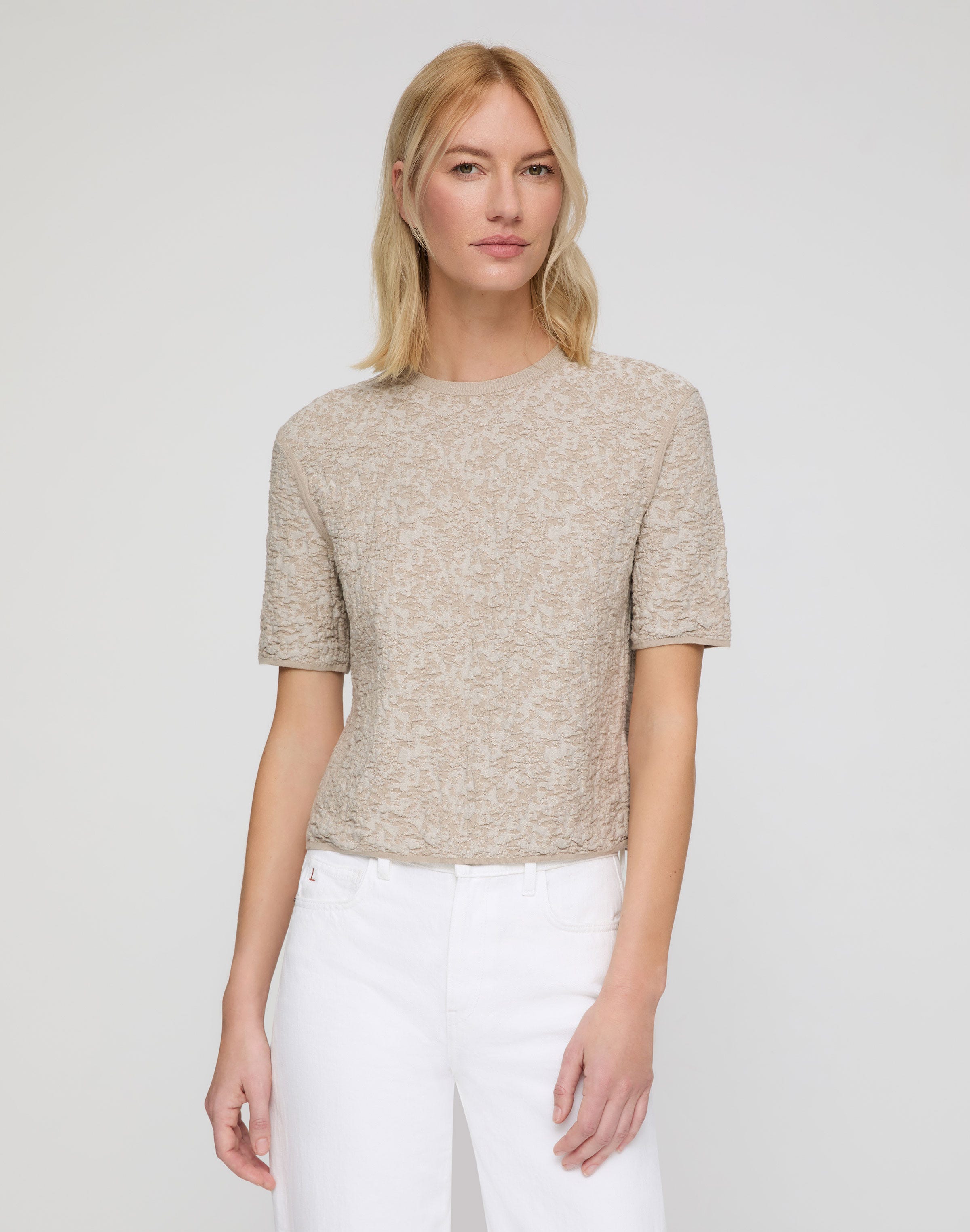 Cotton-Finespun Voile Jacquard Knit T-Shirt 