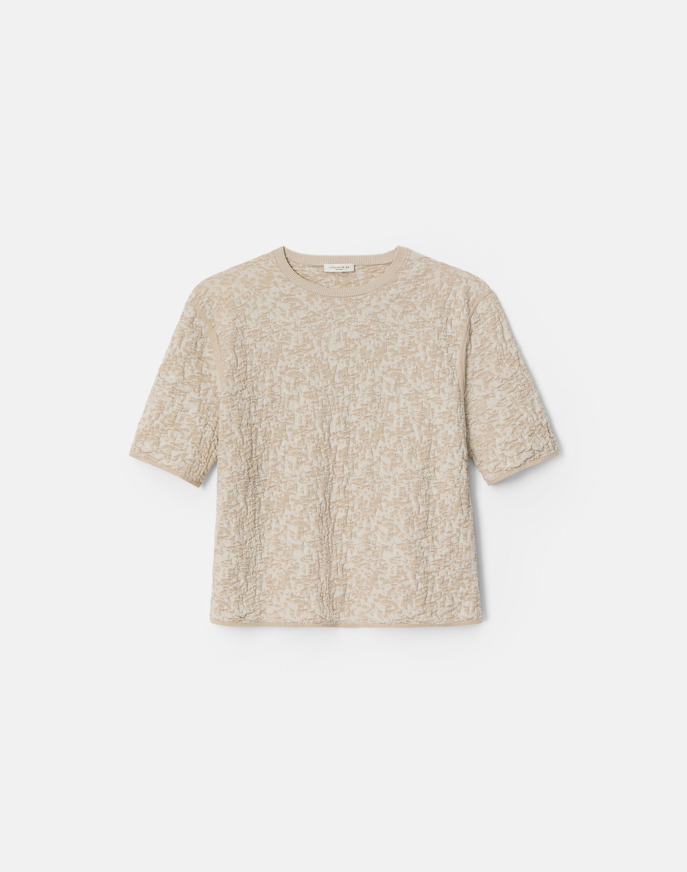 Cotton-Finespun Voile Jacquard Knit T-Shirt 