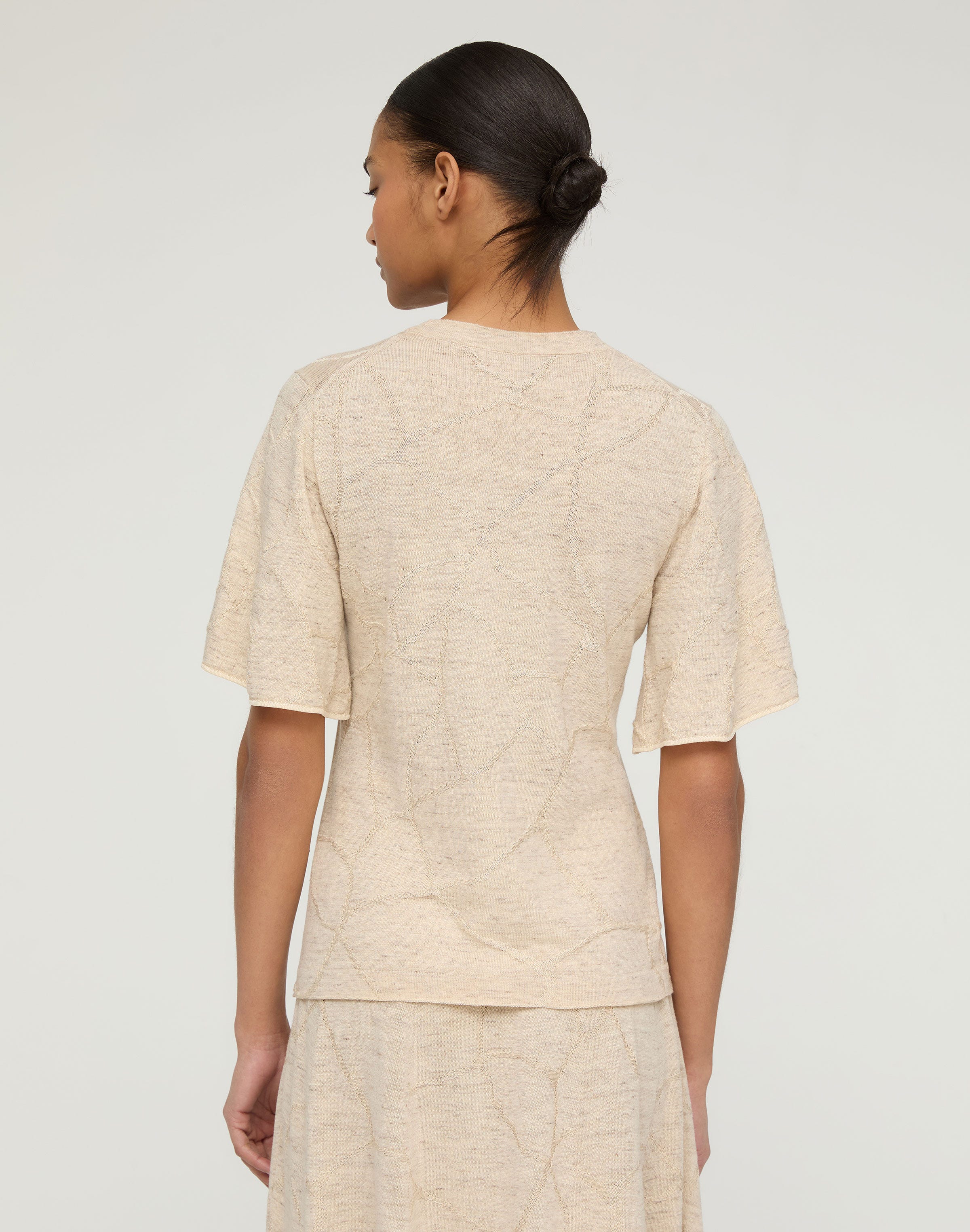 Jacquard Flutter Sleeve Knit Top