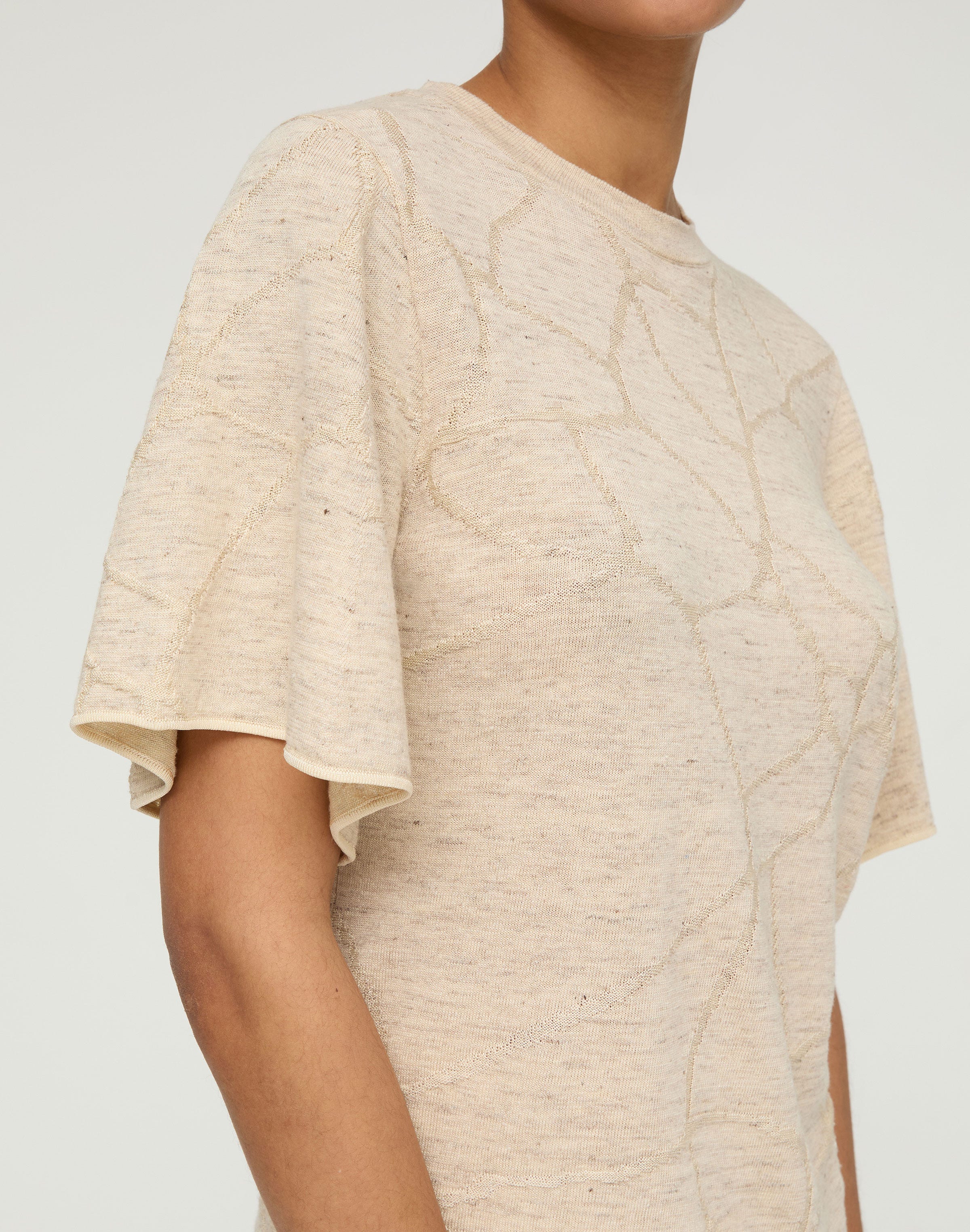 Jacquard Flutter Sleeve Knit Top