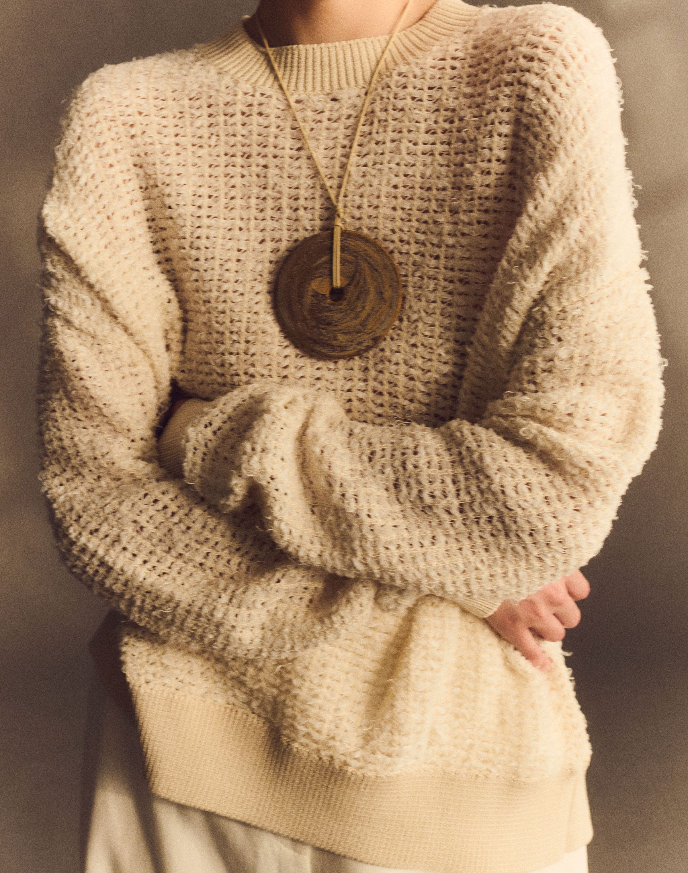 Cotton-Linen Open Knit Sweater