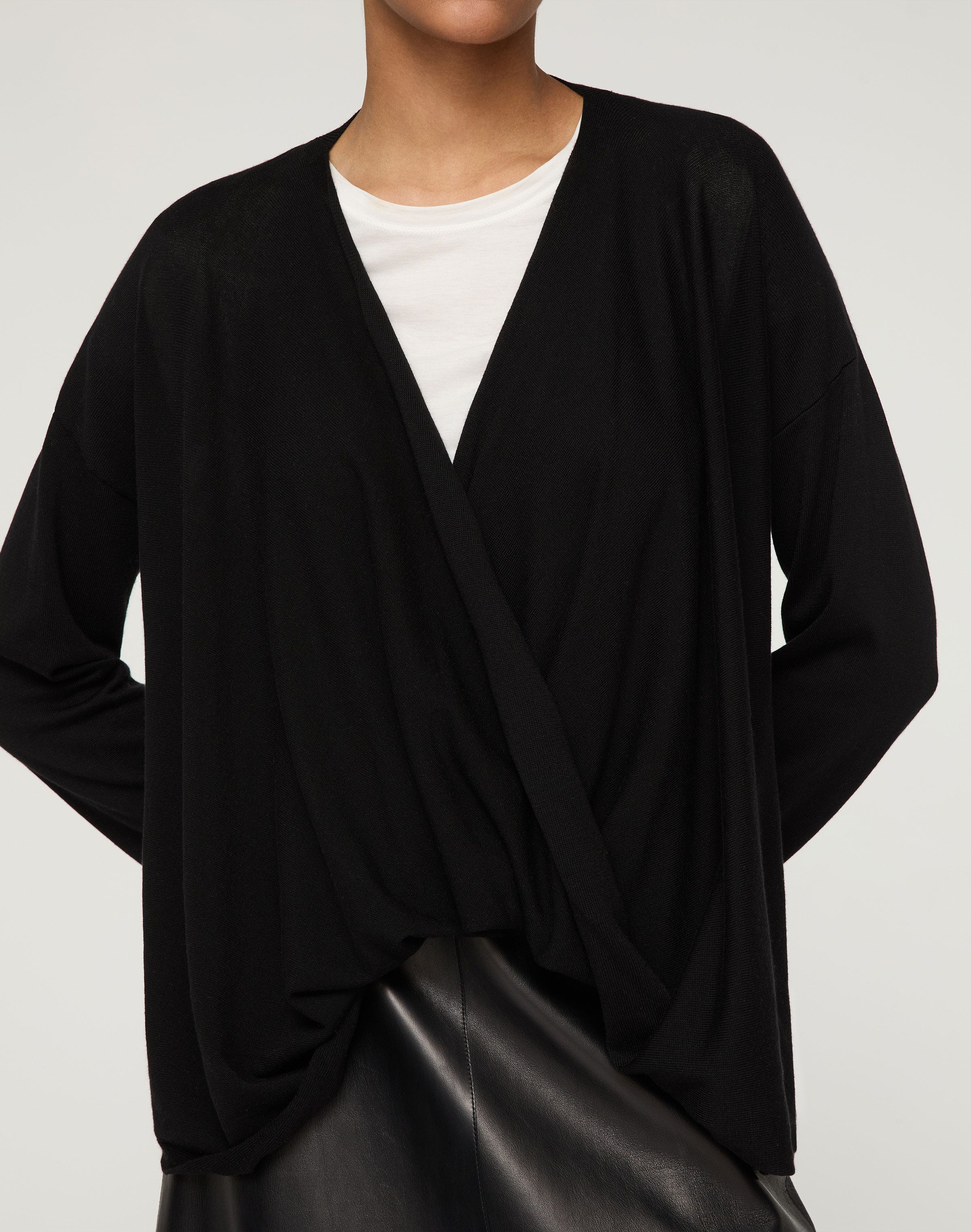 Fine Cotton-Silk Wrap Front Oversized Sweater