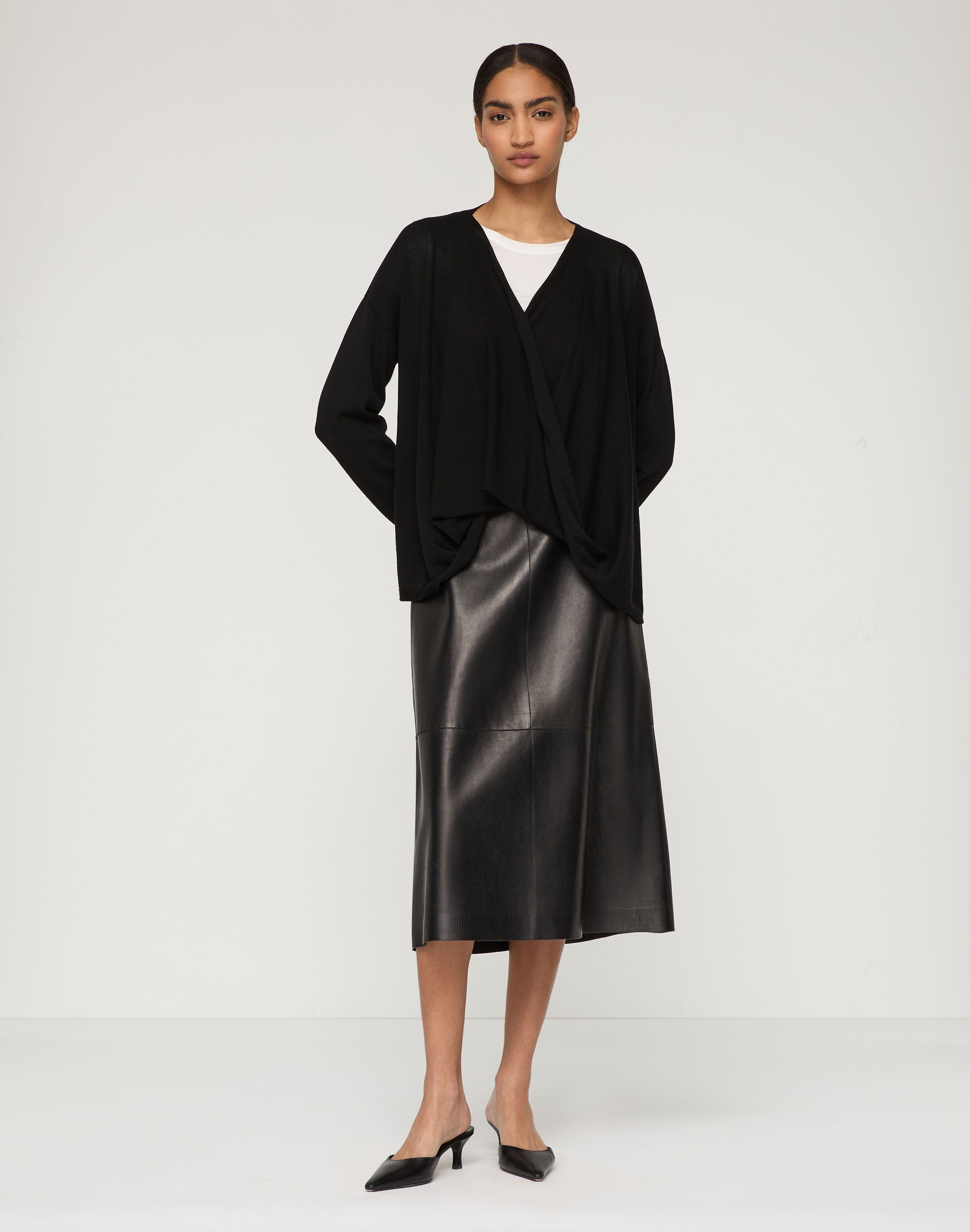 Fine Cotton-Silk Wrap Front Oversized Sweater