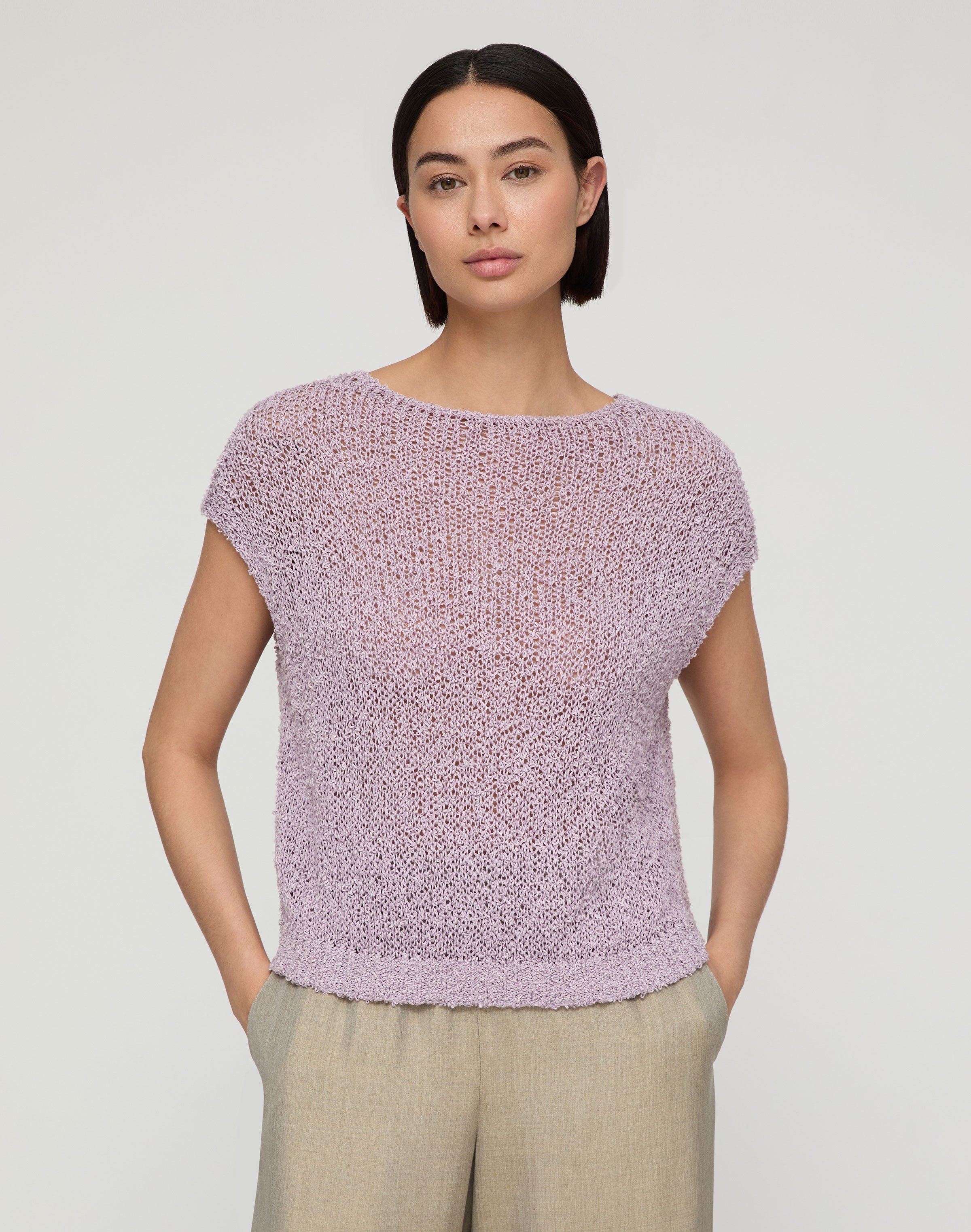 Cotton-Silk Loop Open Stitch Shell