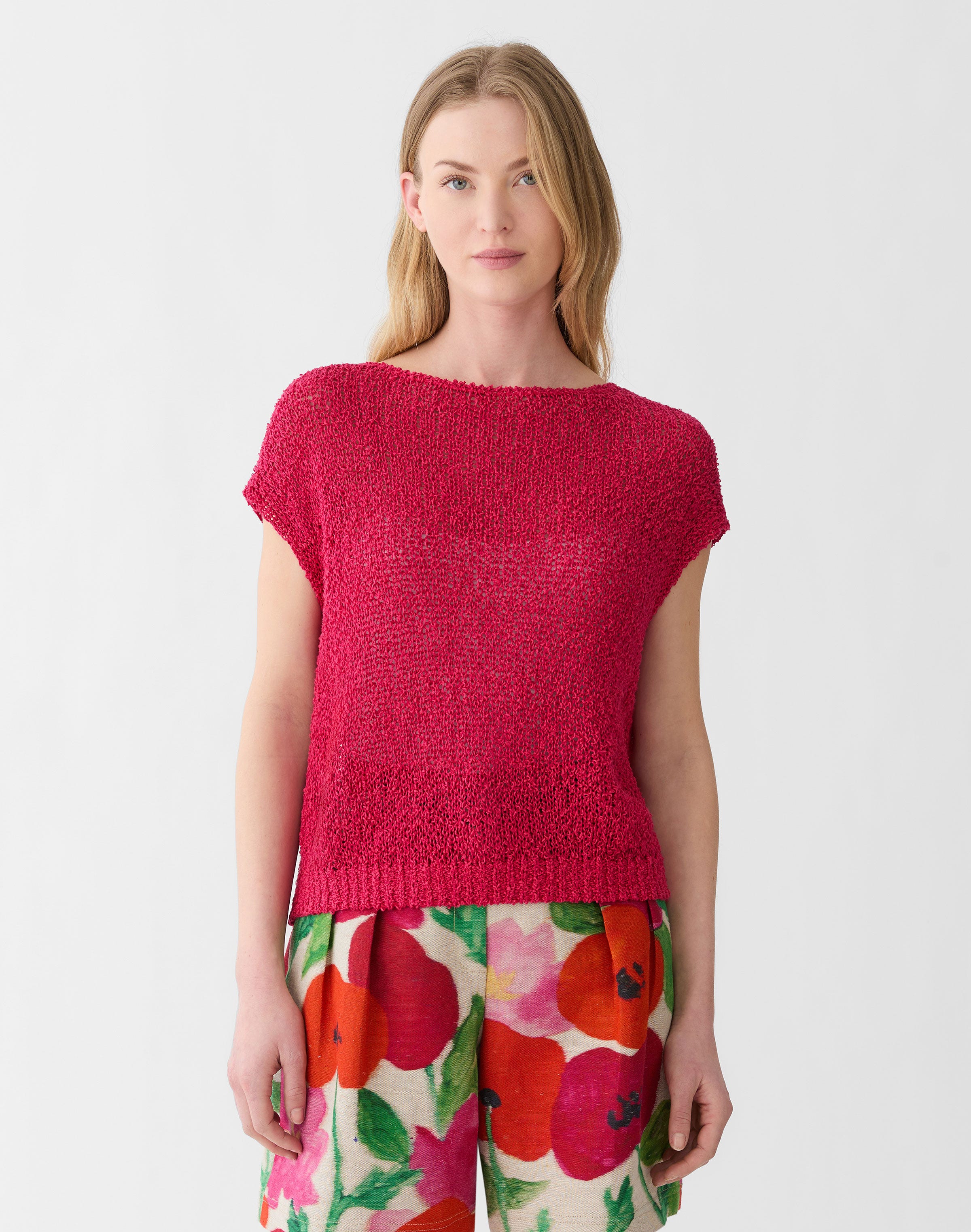 Cotton-Silk Loop Open Stitch Shell