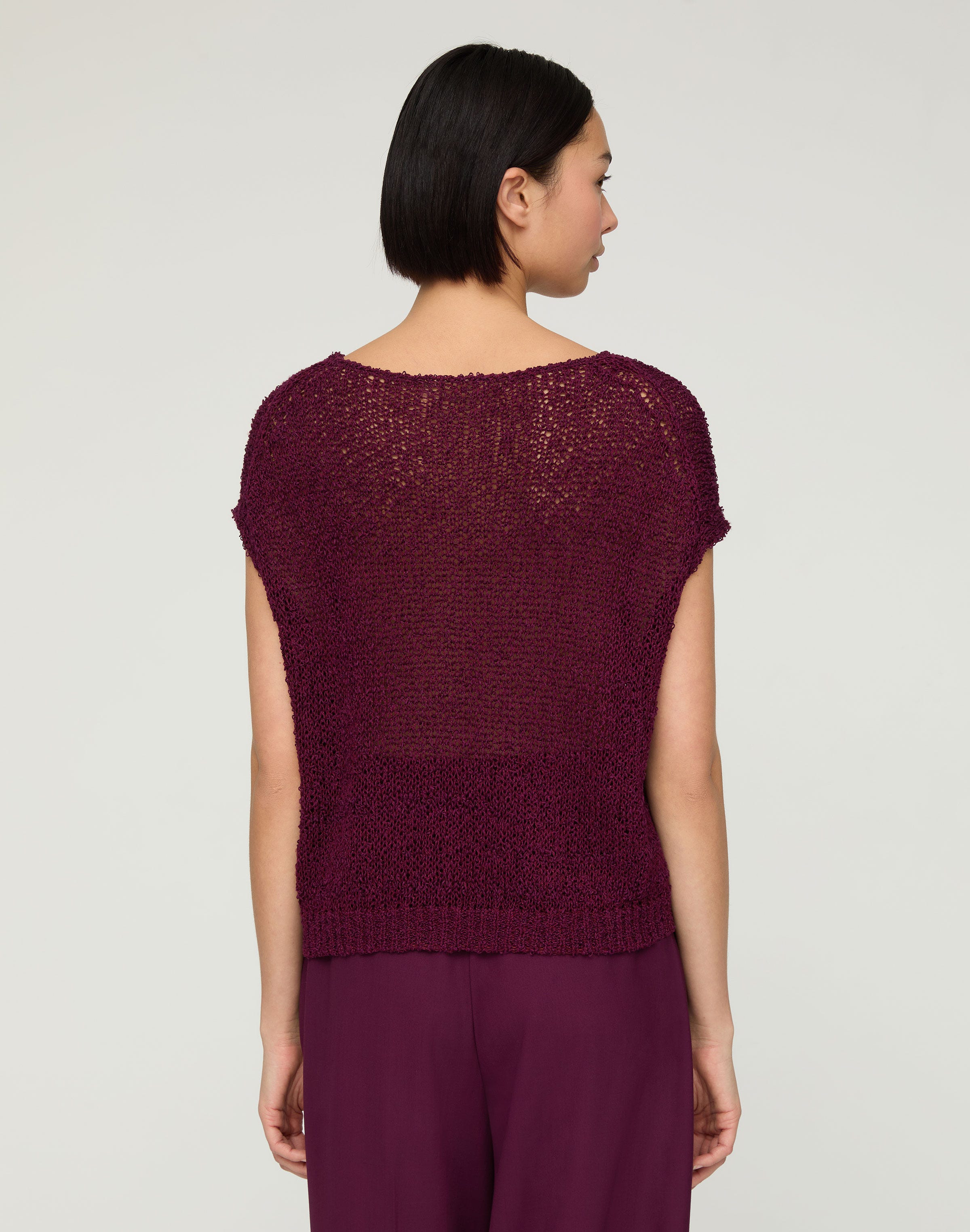 Plus-Size Cotton-Silk Loop Open Stitch Shell