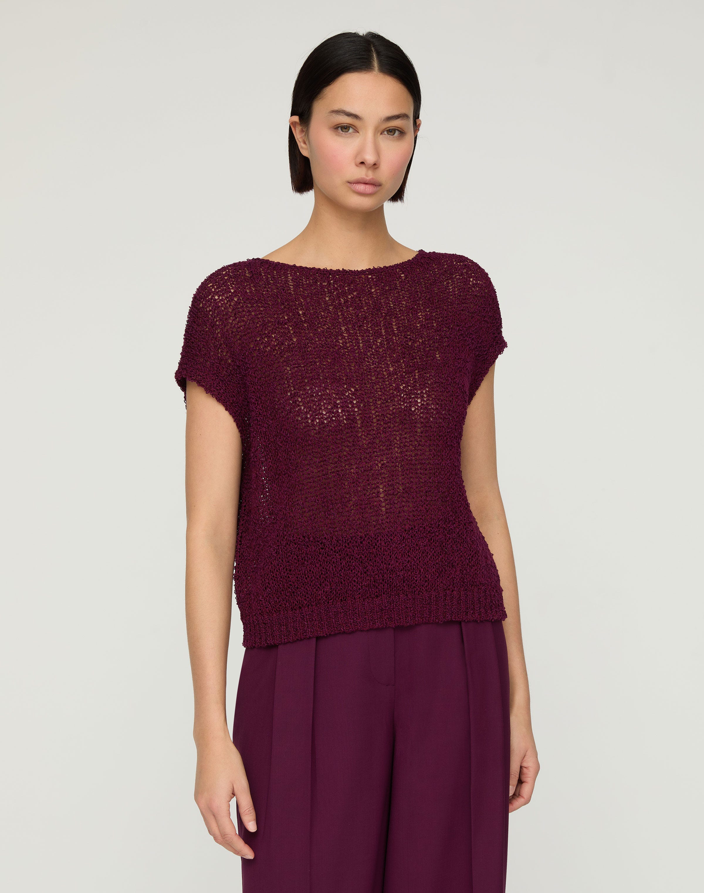Plus-Size Cotton-Silk Loop Open Stitch Shell