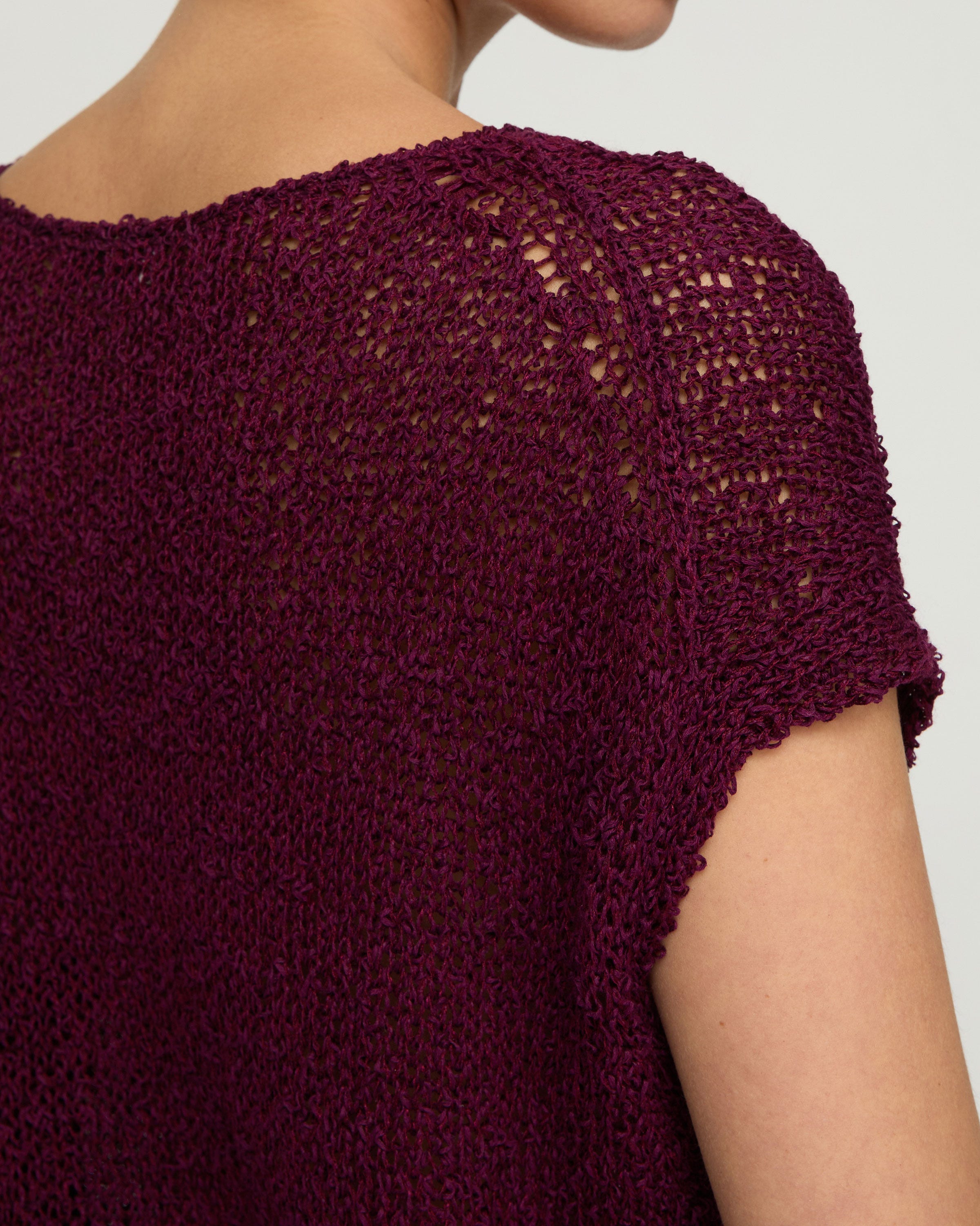 Plus-Size Cotton-Silk Loop Open Stitch Shell