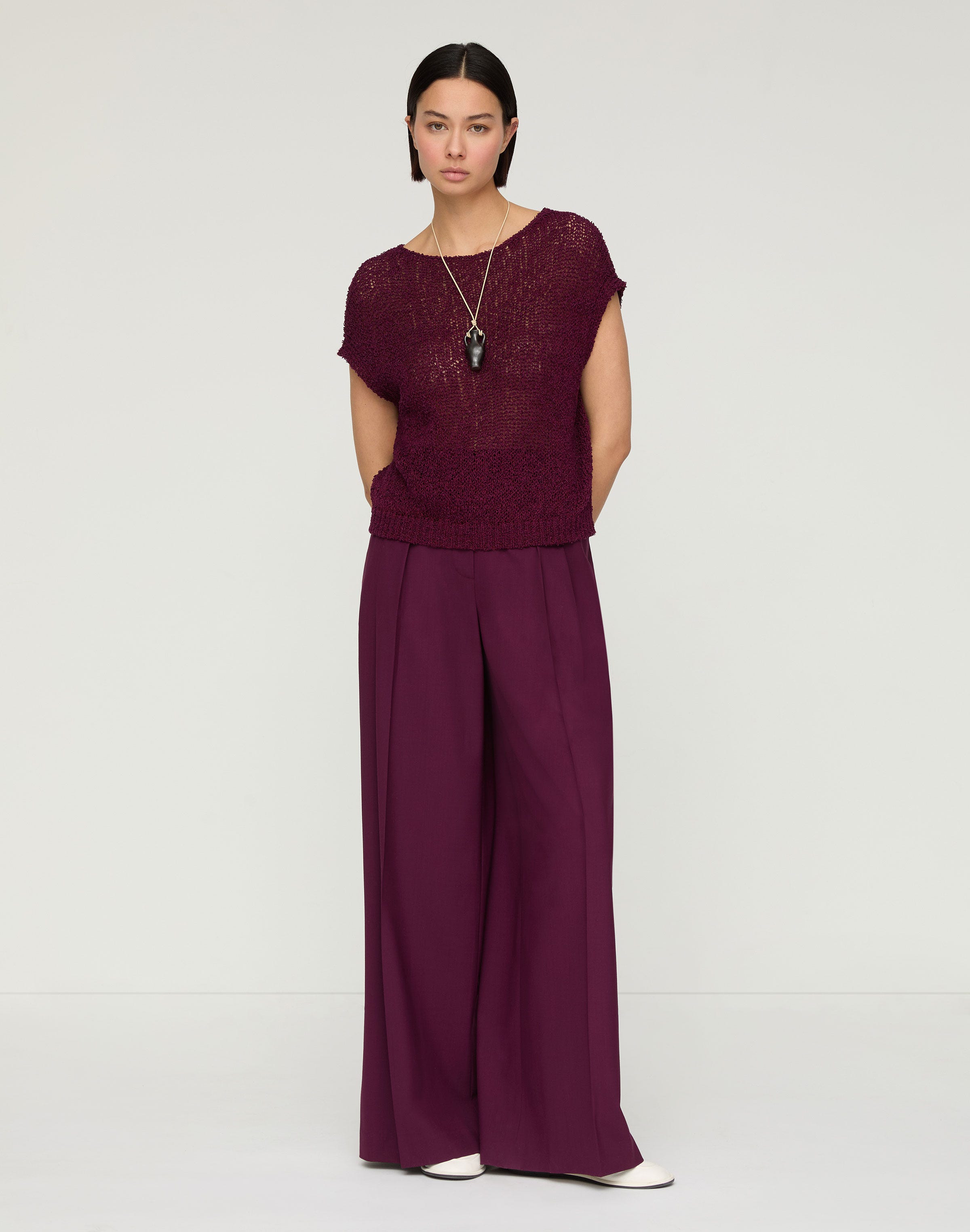 Plus-Size Cotton-Silk Loop Open Stitch Shell