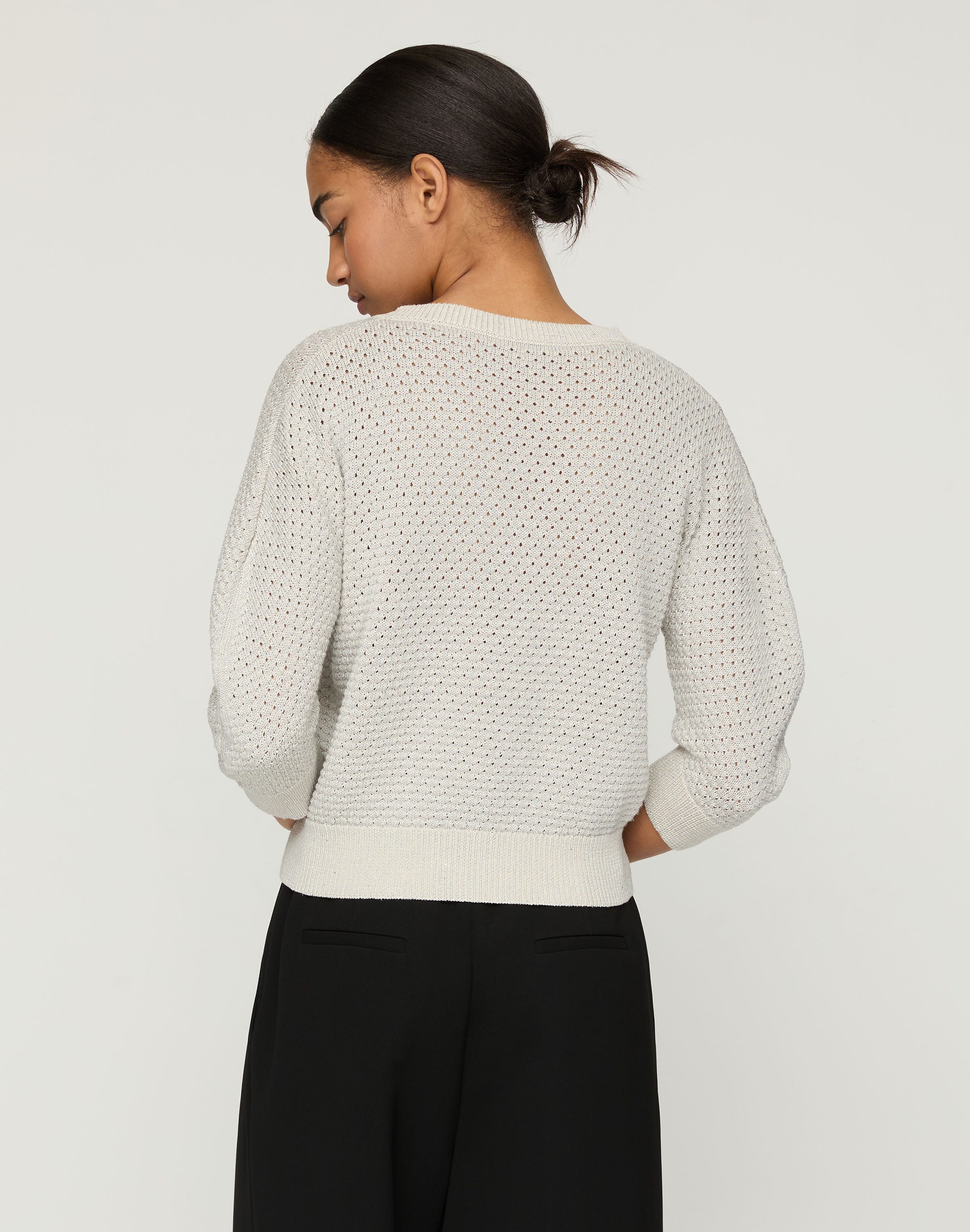 Cotton-Sequin Silk V-Neck Sweater