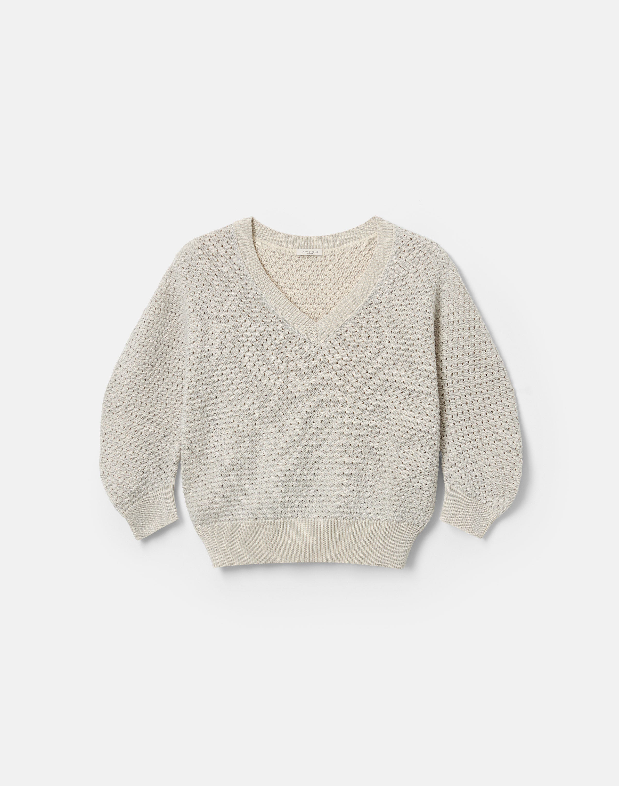 Cotton-Sequin Silk V-Neck Sweater