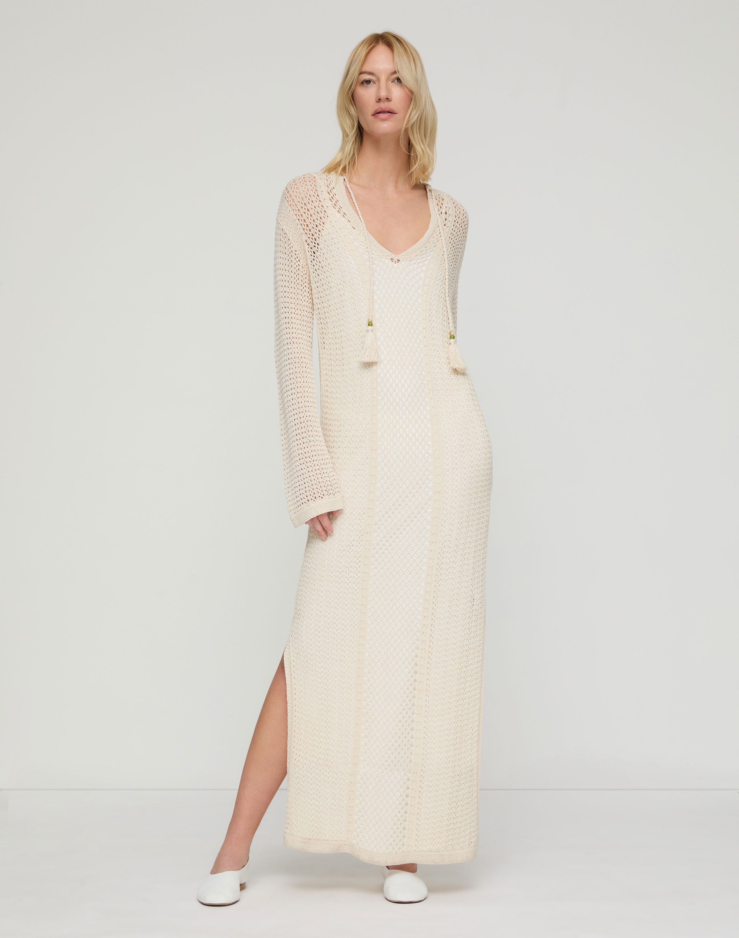 Cotton Open Knit Tunic Maxi Dress