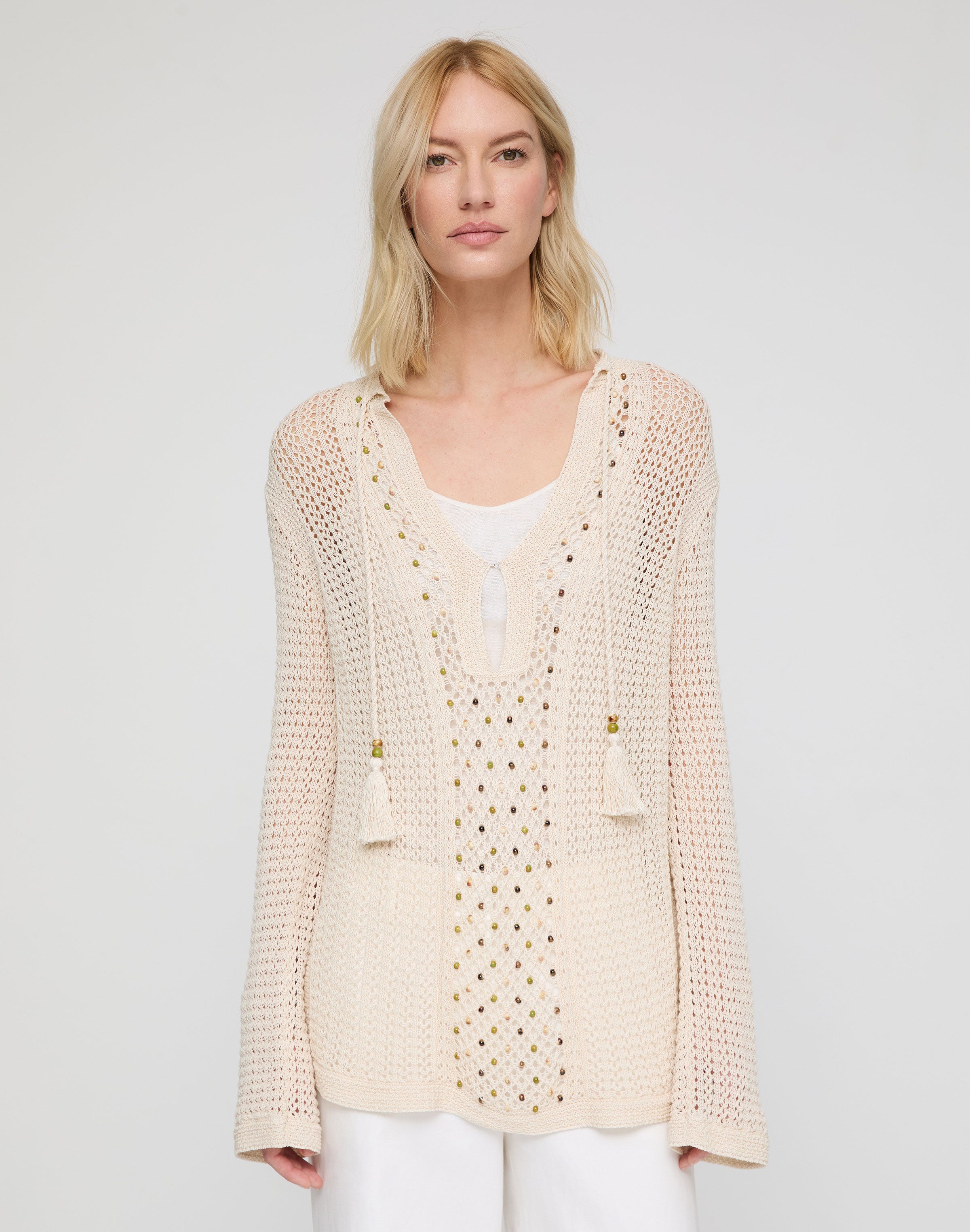 Hand Beaded Cotton Open Knit Tunic